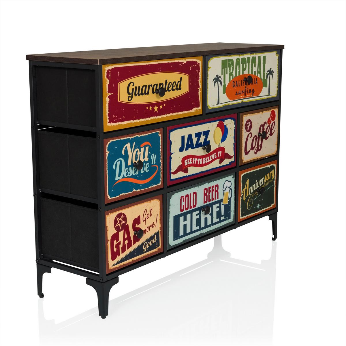 Komoda Ameriko B, Večbarvno - črna/večbarvno, Moderno, kovina/tekstil (102,5/77,5/30cm) - MID.YOU