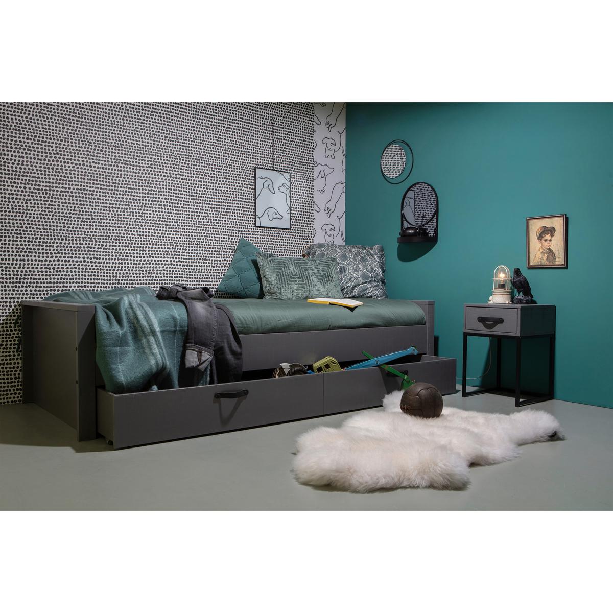 Nachttisch Morris Grau/Schwarz - Schwarz/Grau, Design, Leder/Holz (35/35/52cm) - Livetastic