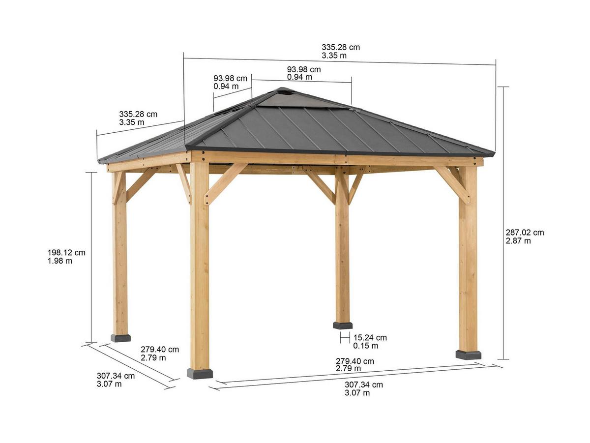 Pavillon Gazebo Pirin Anthrazit Echtholz - Anthrazit, Basics, Kunststoff/Metall (336/287/336cm) - Modante