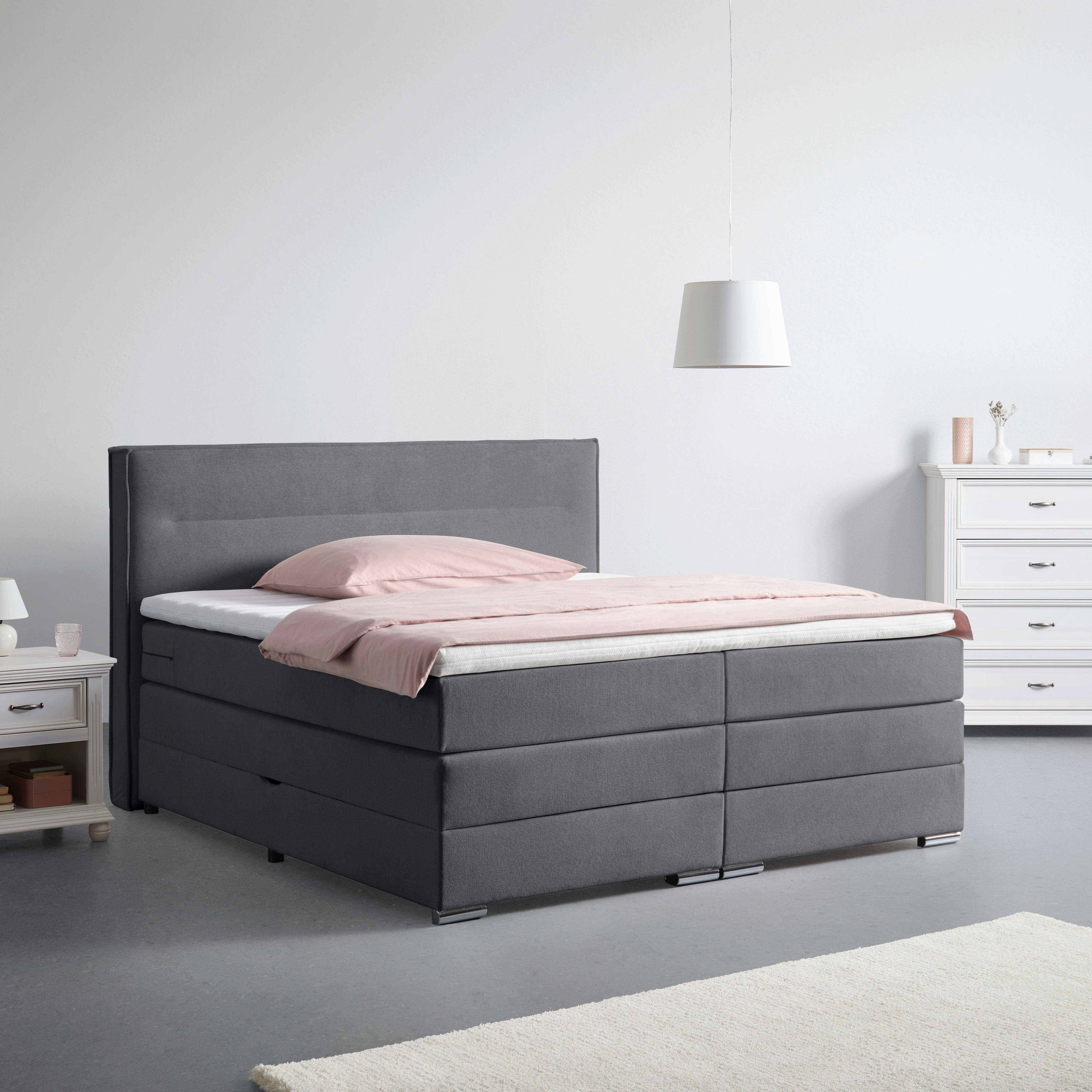 Boxspringbett Papilon Anthrazit ca. 180x200cm - Anthrazit/Zinkfarben, KONVENTIONELL, Holz/Holzwerkstoff (180/200cm) - Premium Living