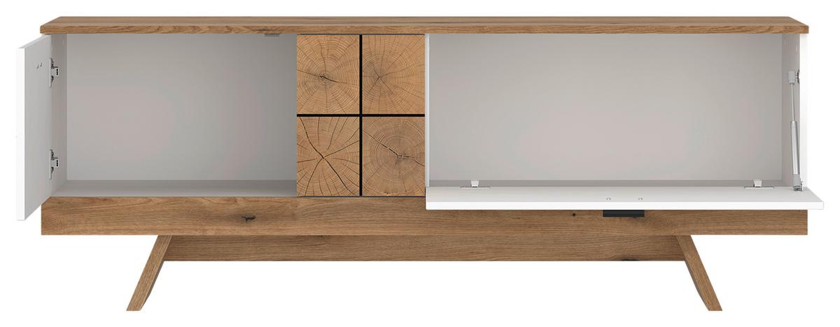 Comodă TV ORETA - alb/culoare lemn stejar, Modern, material pe bază de lemn (162/61,4/45cm) - Modern Living