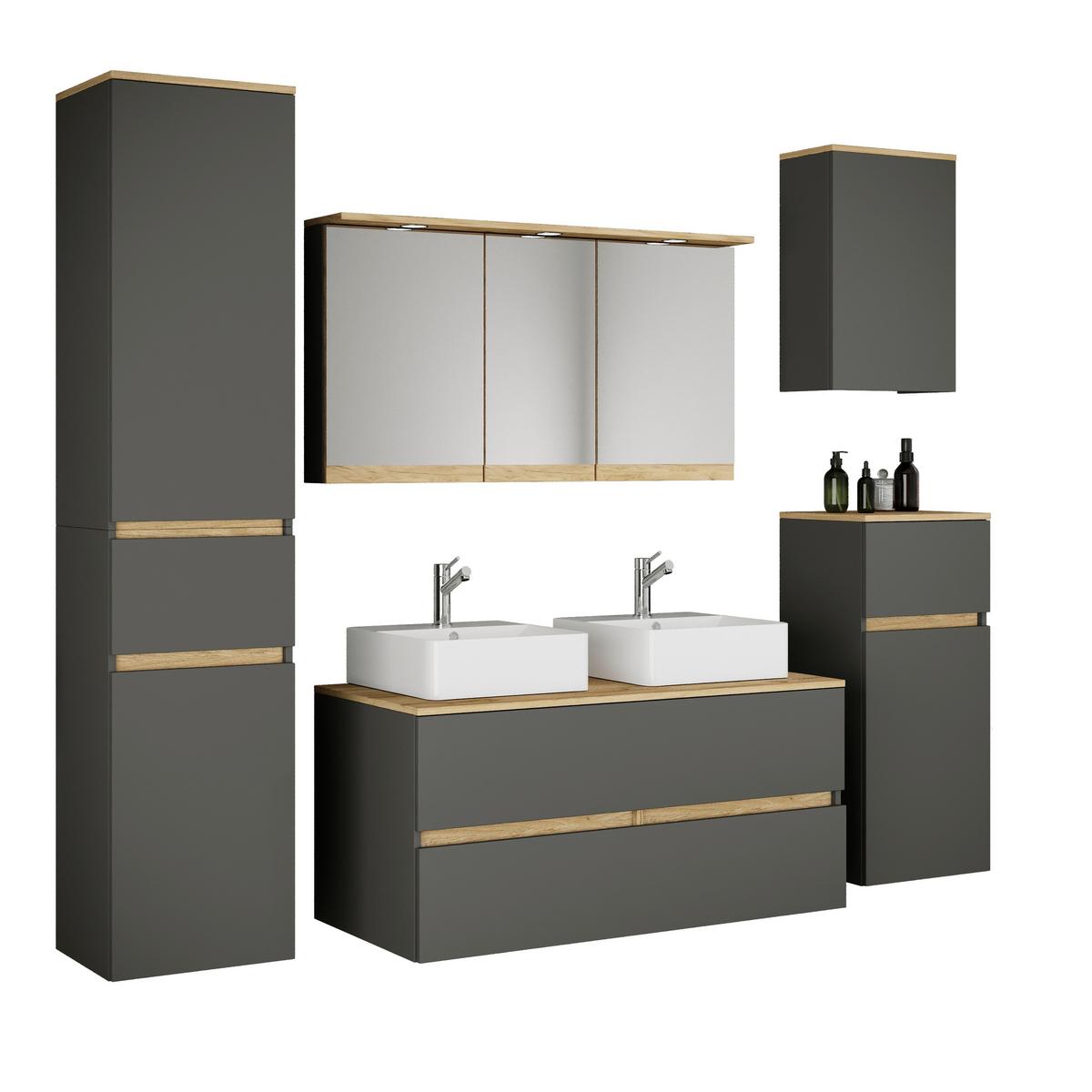 Badezimmer Cosila - Honigeiche/Weiss, Trend, Keramik/Holzwerkstoff (191cm) - MID.YOU
