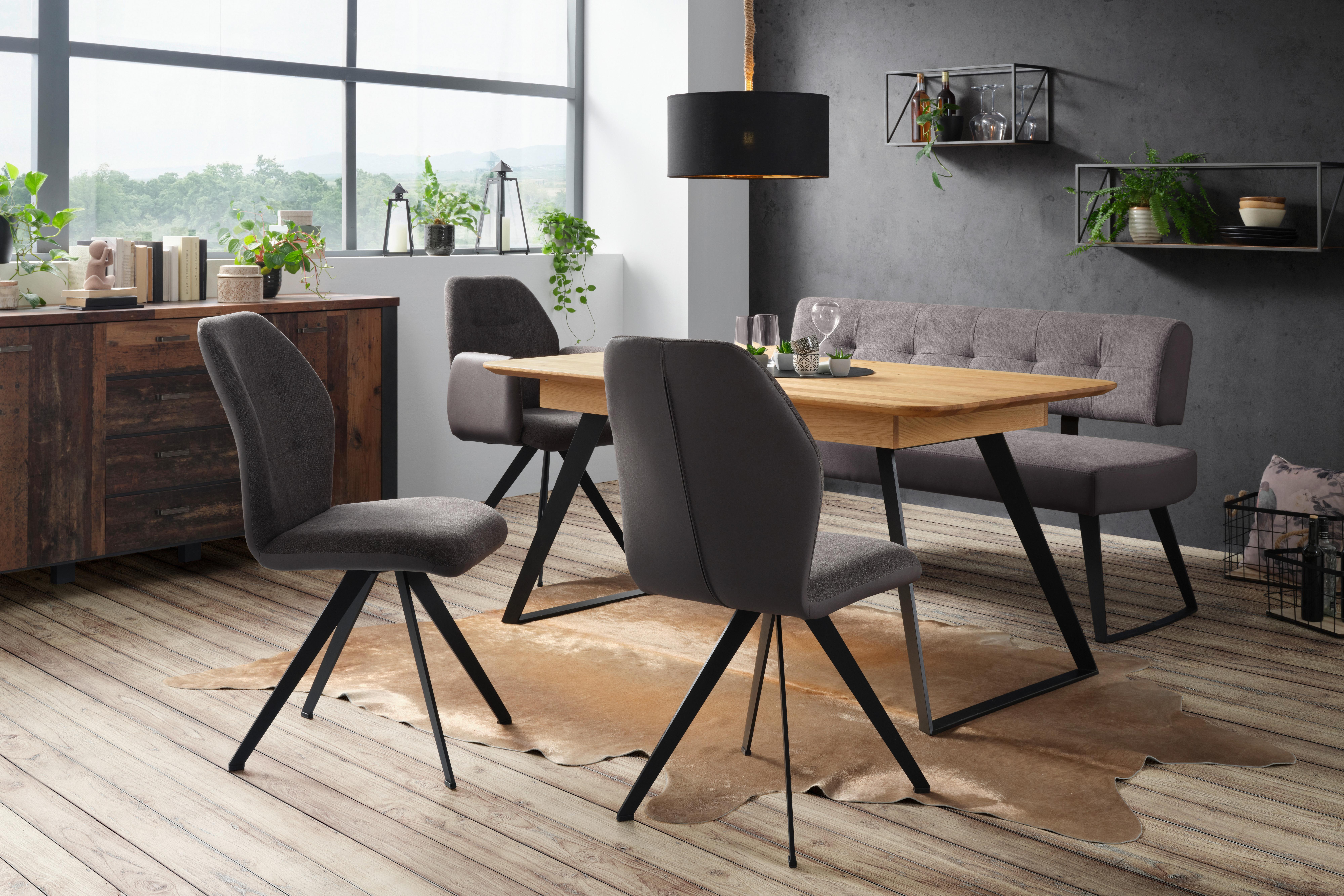 Sitzbank in Dunkelgrau ca. 180cm - Dunkelgrau/Schwarz, Modern, Textil/Metall (180cm) - Premium Living