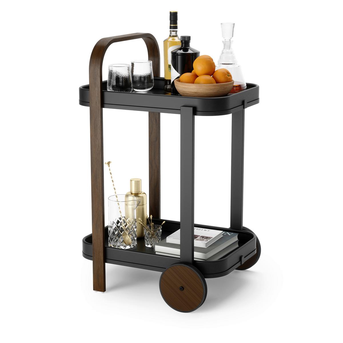 Servierwagen Schwarz/Walnussfarben - Walnussfarben/Schwarz, KONVENTIONELL, Metall (44/80/50cm) - Umbra