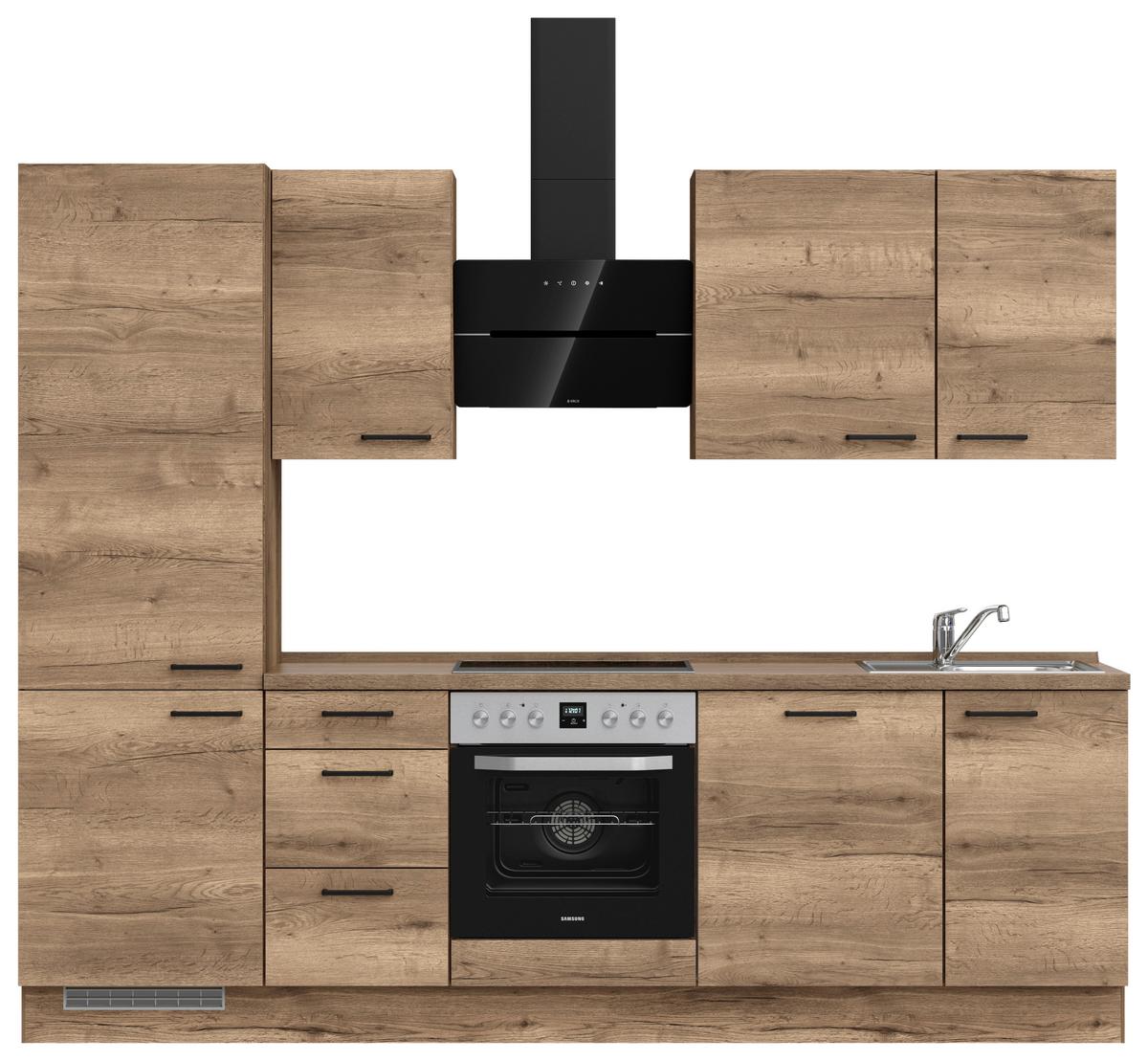 Küchenblock Structura High m. Geräten Eiche dunkel - Eiche dunkel/Schwarz, MODERN, Holzwerkstoff/Metall (270cm) - Nobilia