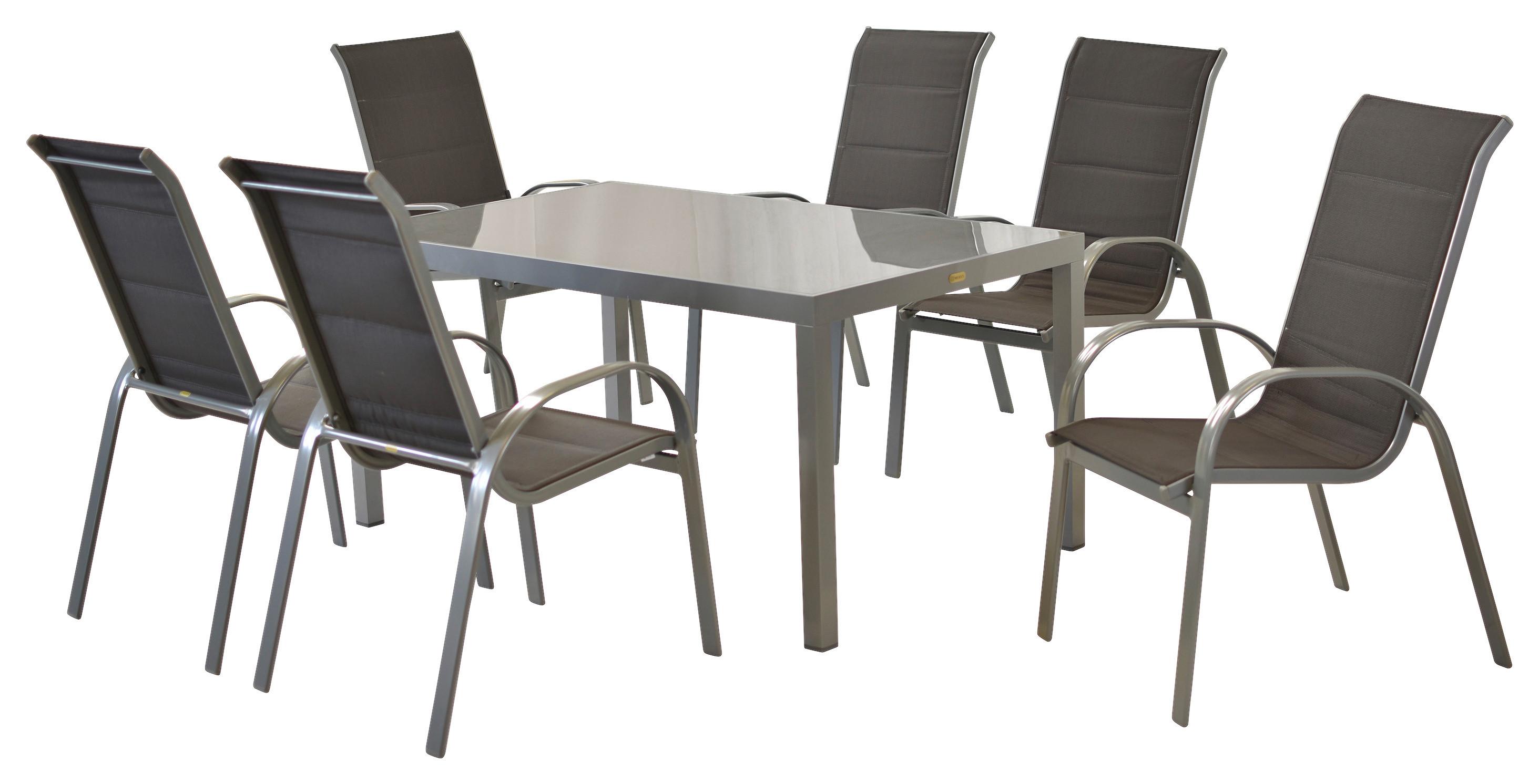 Vrtni Set Amalfi, 7-Delni, Aluminij, Steklo - srebrne barve/antracit, Moderno, kovina/tekstil - Gardenson