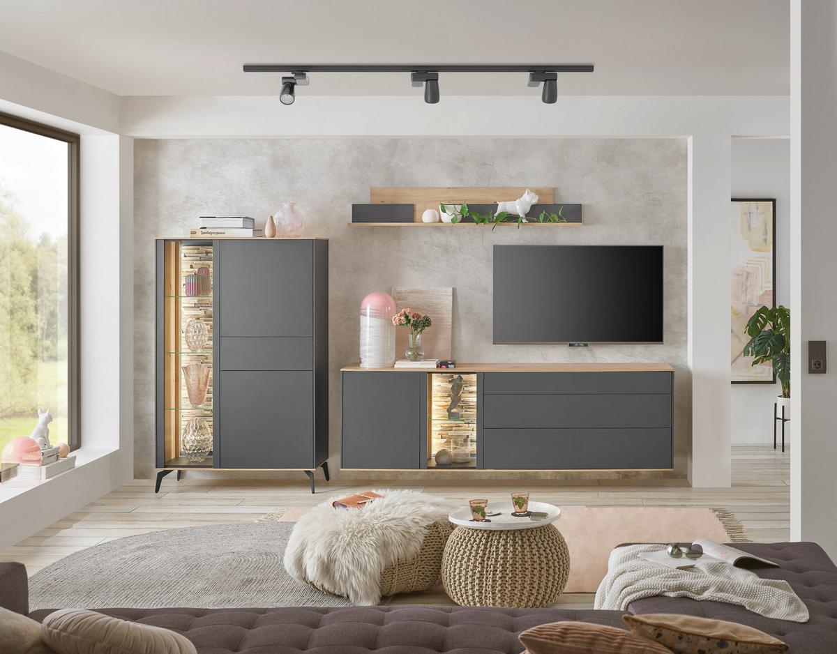 Wandboard Halvar Anthrazit/Eiche Artisan - Anthrazit/Eiche Artisan, MODERN, Holzwerkstoff (150/25/17cm) - Premium Living