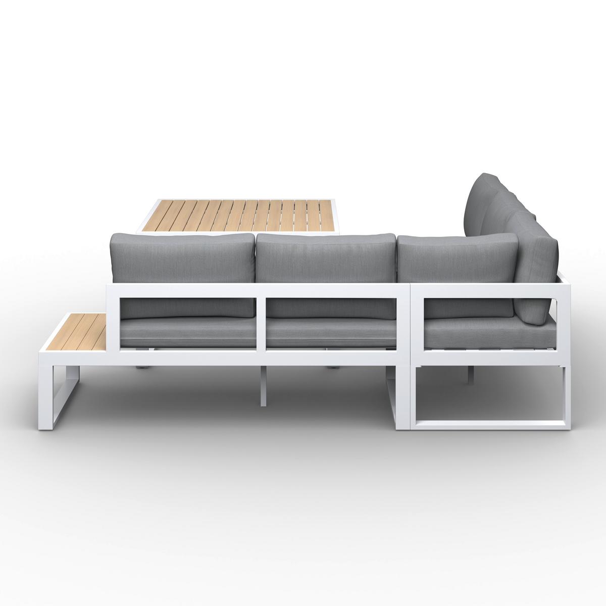 Dining-Loungeset Veneya Grau Outdoorstof/Metall/Polywood - Hellgrau/Naturfarben, MODERN, Kunststoff/Textil - Bessagi Garden