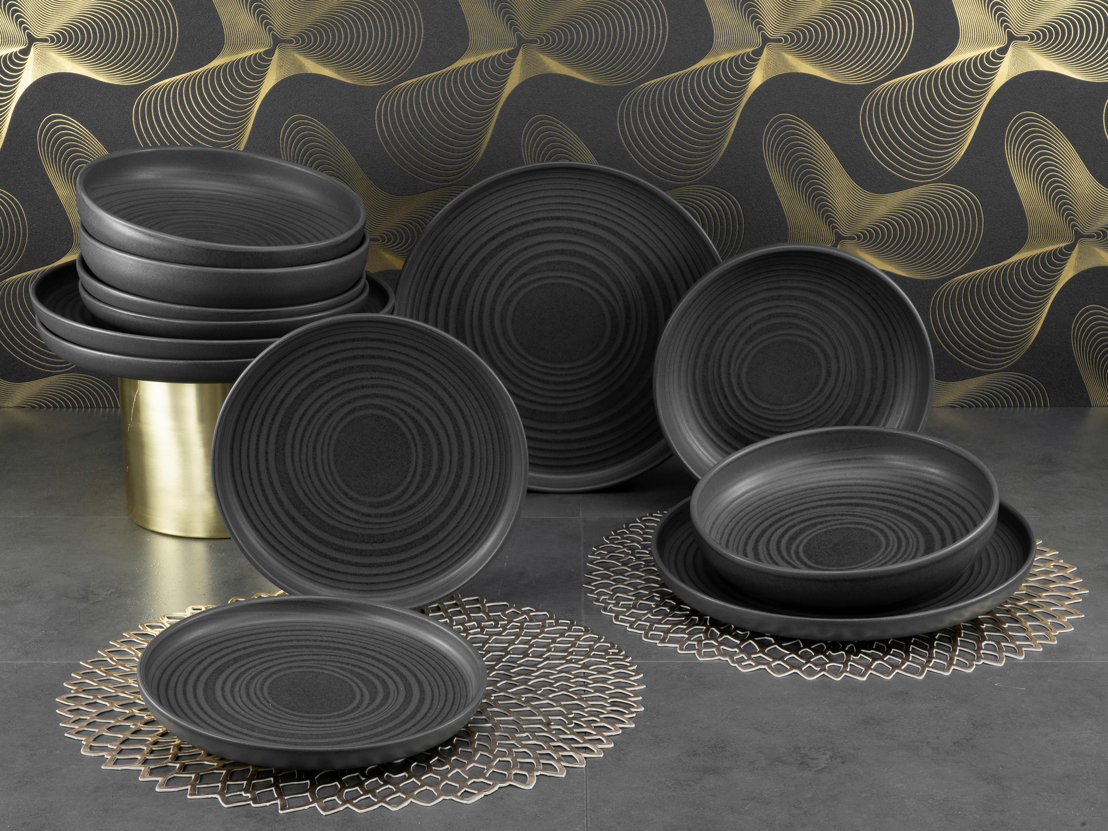 Tafelservice Uno Lava Stone in Schwarz 12-teilig - Schwarz, MODERN, Keramik (43/40/37,5cm) - Creatable