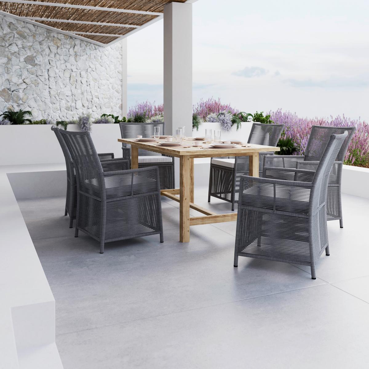 Gartengarnitur Simone Hellgrau Holz/Kunststoff/Outdoorstoff - Hellgrau/Akaziefarben, MODERN, Holz/Kunststoff - Bessagi Garden