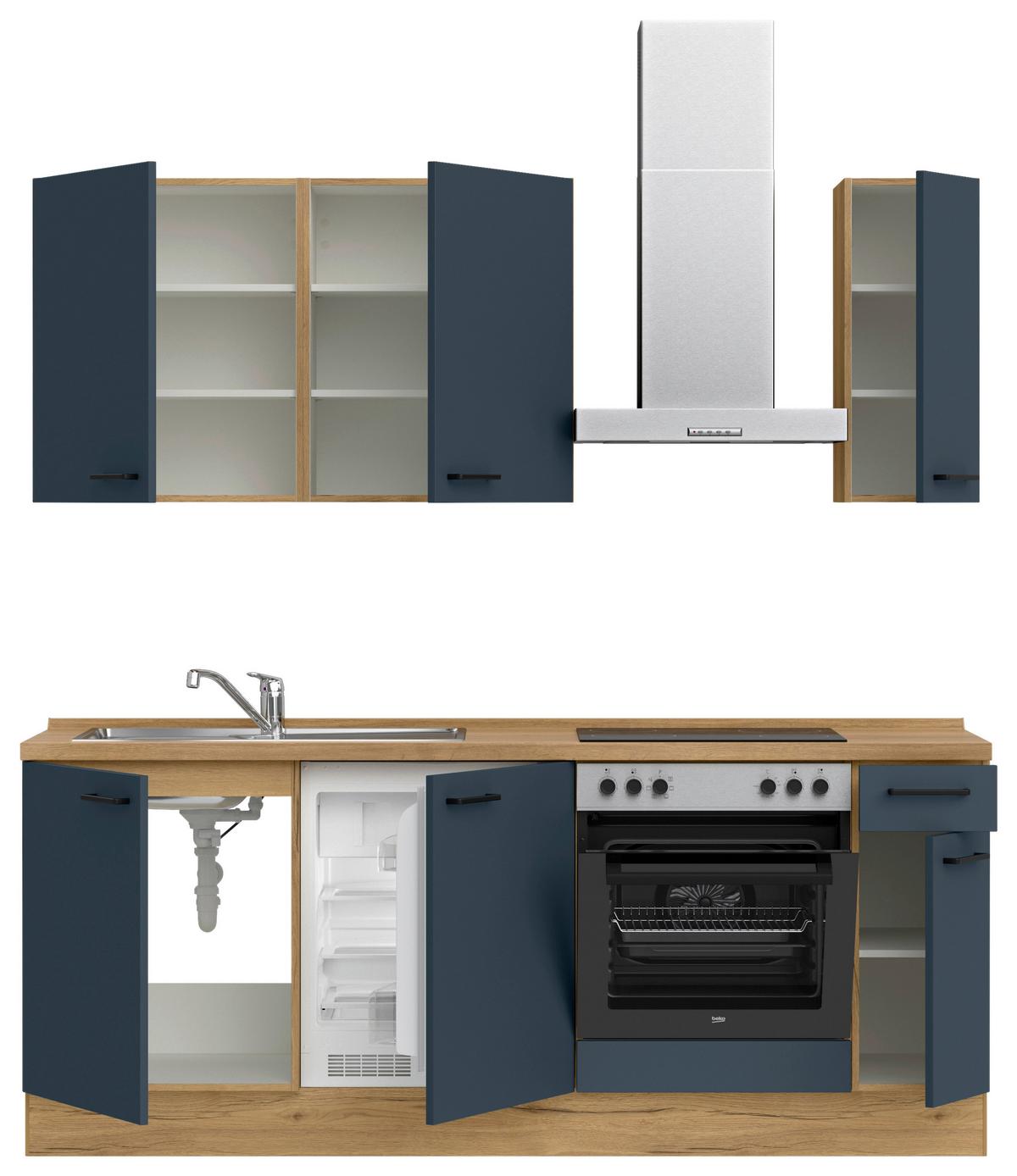 Küchenblock Easytouch Low m. Geräten Dunkelblau - Eichefarben/Schwarz, MODERN, Holzwerkstoff/Metall (210cm) - Nobilia