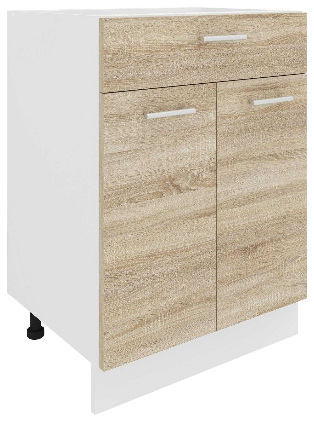 Kuhinjska Spodnja Omarica Esilo, Hrast, Bela - bela/barve aluminija, Konvencionalno, kovina/leseni material (60/82/46cm) - MID.YOU