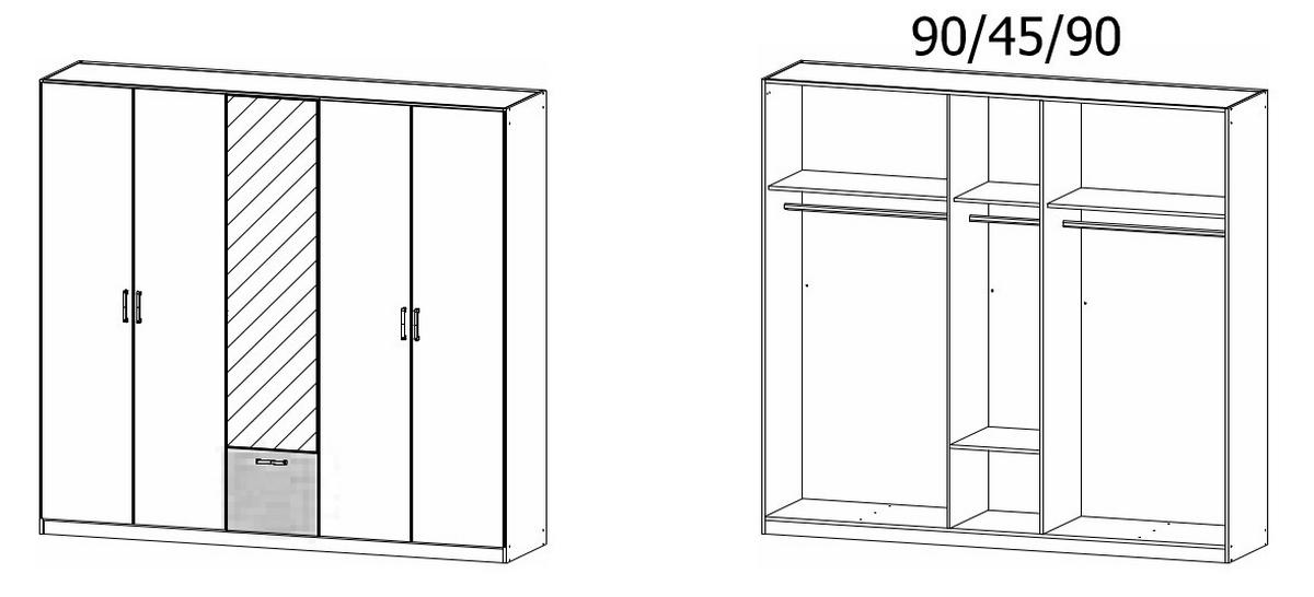 Omara Za Oblačila Bari, Bela, Barva Hrasta - siva/bela, Basics, kovina/leseni material (226/210/54cm) - Boxxx