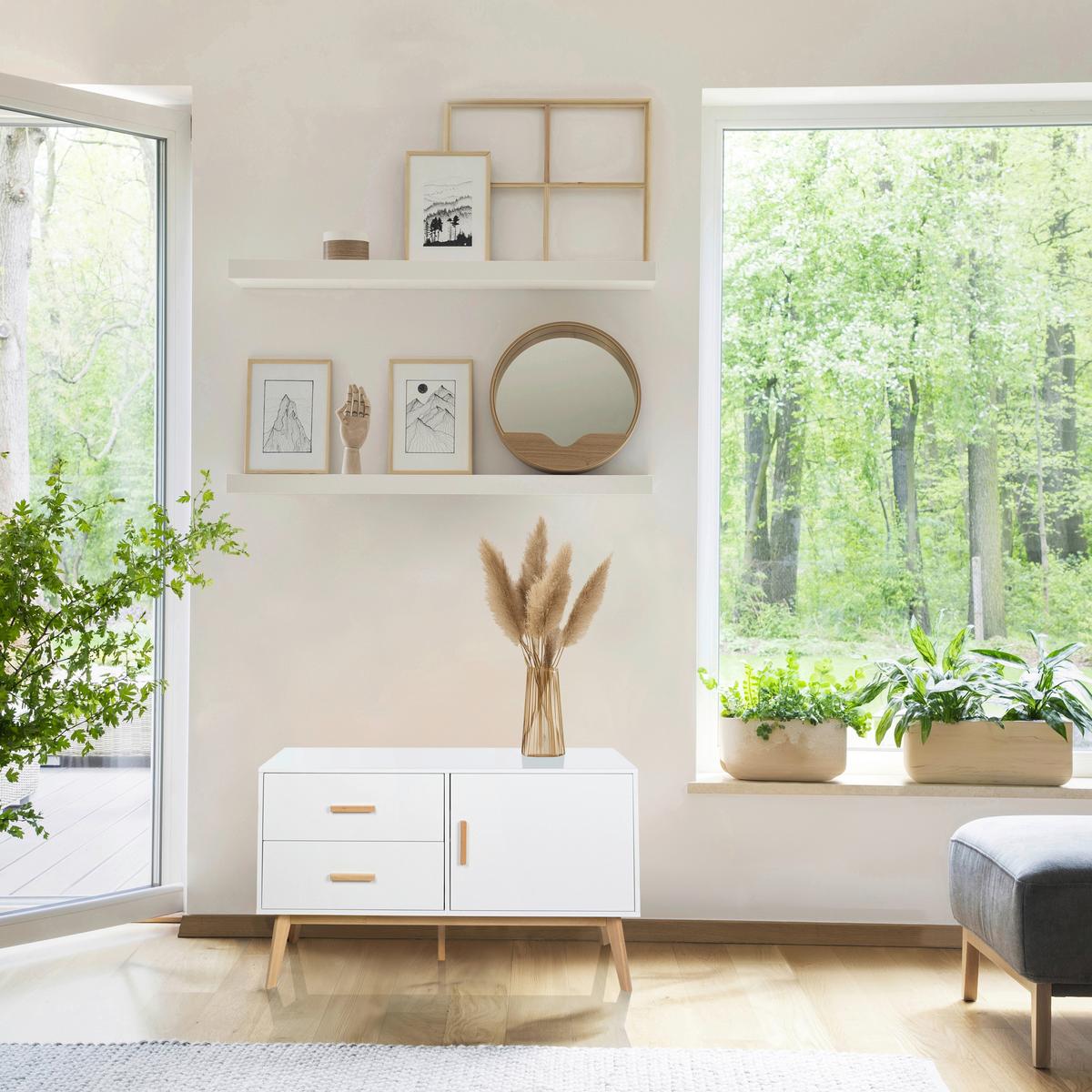 Široka Komoda Tarolo, Bela - svetlo rjava/bela, Moderno, leseni material (120/72/40cm) - MID.YOU