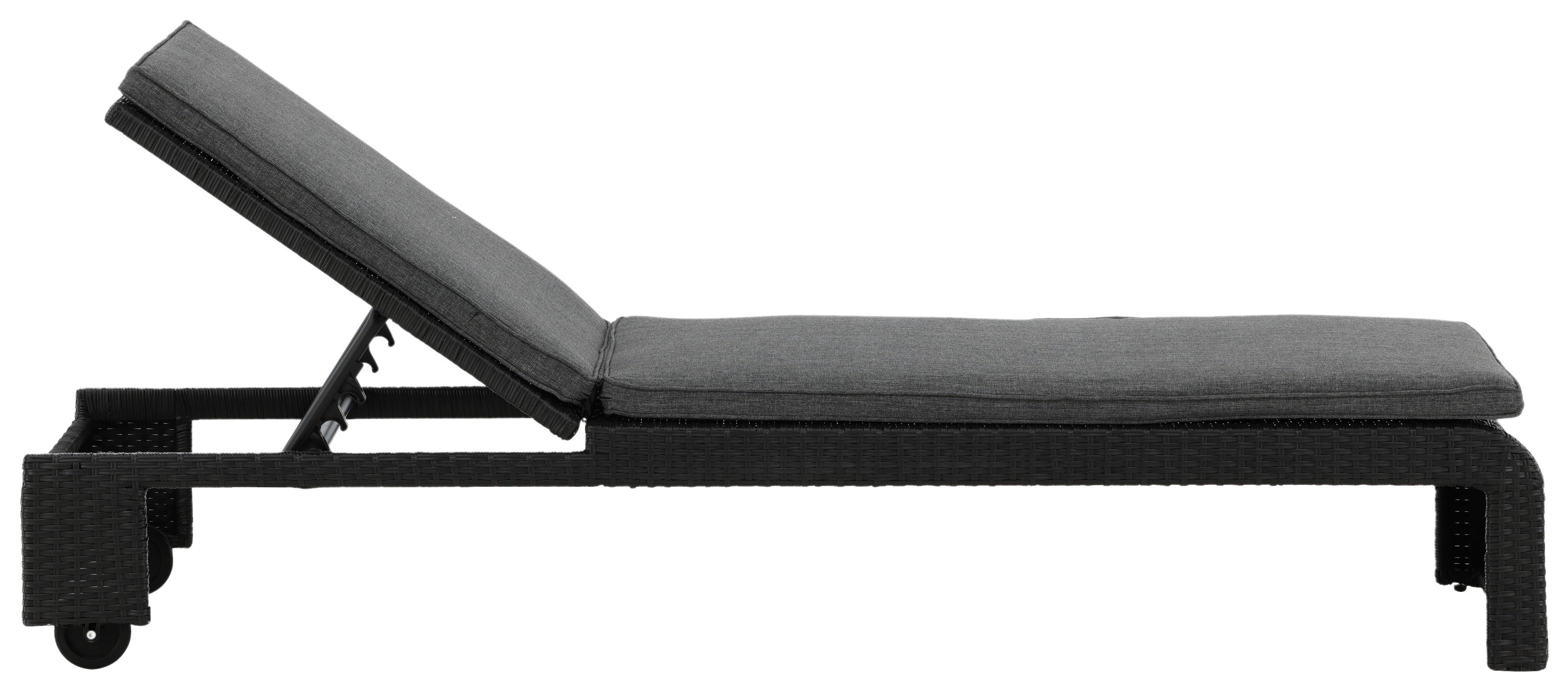 Sonnenliege London ca. 60x32x196 cm Schwarz - Schwarz, KONVENTIONELL, Kunststoff (60/32/196cm) - Gardenson