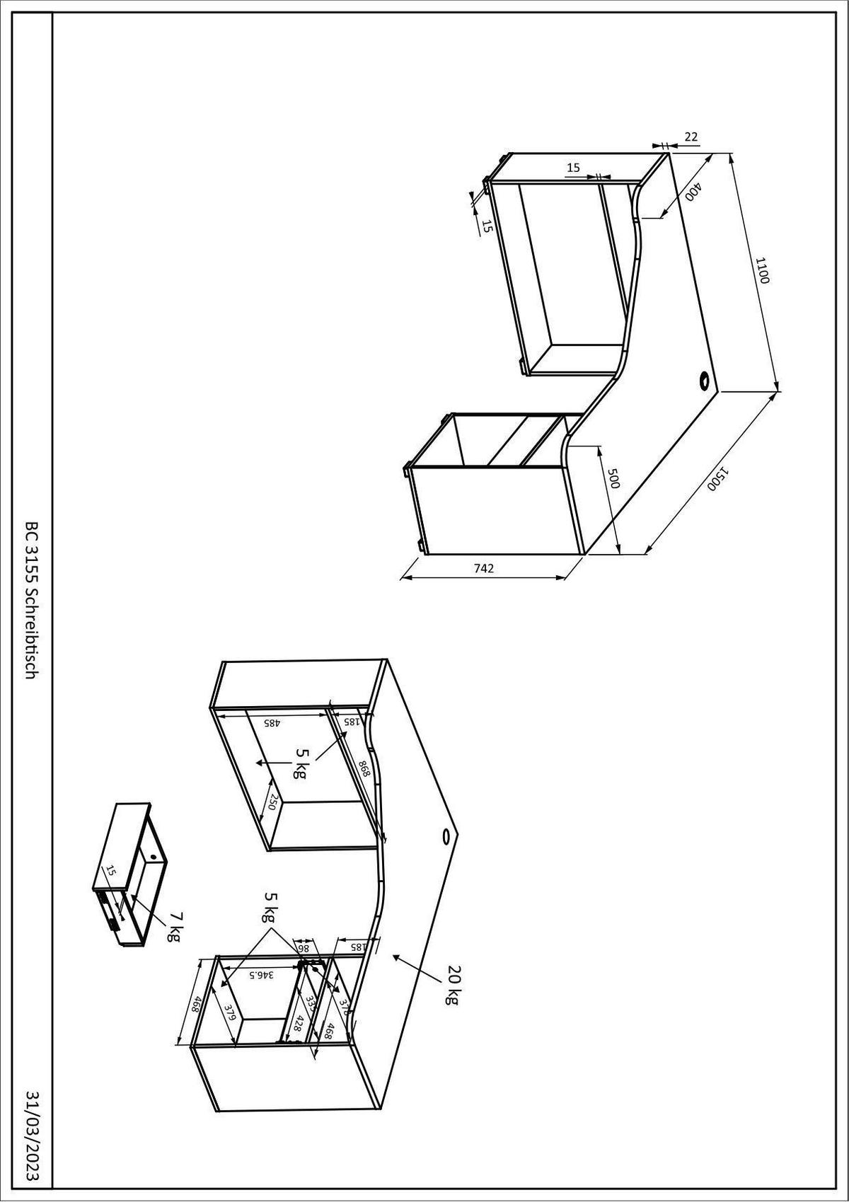 Gaming Miza Bc 3155, Črna, 110-150x50cm - črna, Design, leseni material (110/150/74/50cm) - MID.YOU