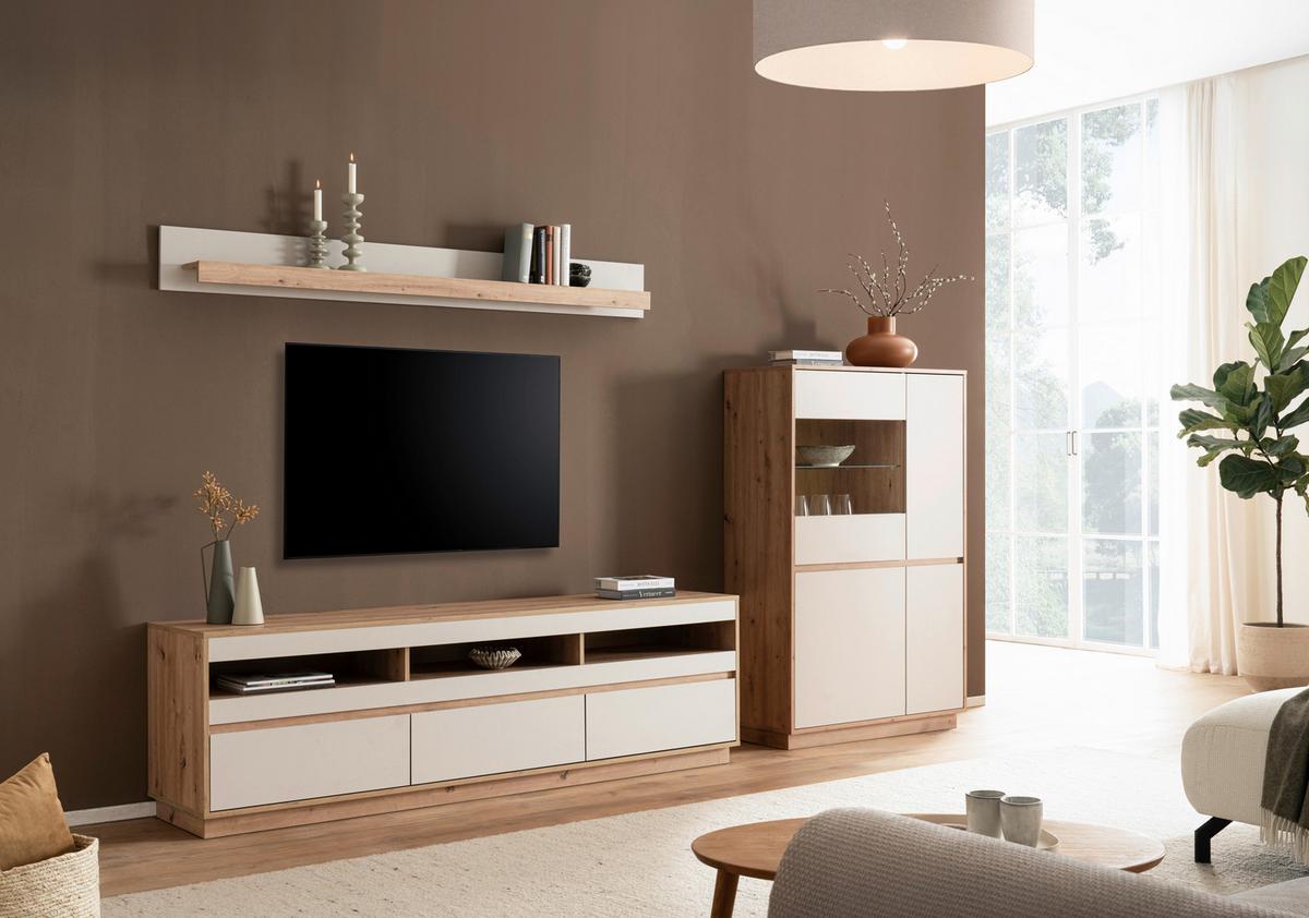 WOHNWAND SONORA - Kaschmir/Eiche Artisan, Design, Glas/Holzwerkstoff (292/205/40cm) - MID.YOU