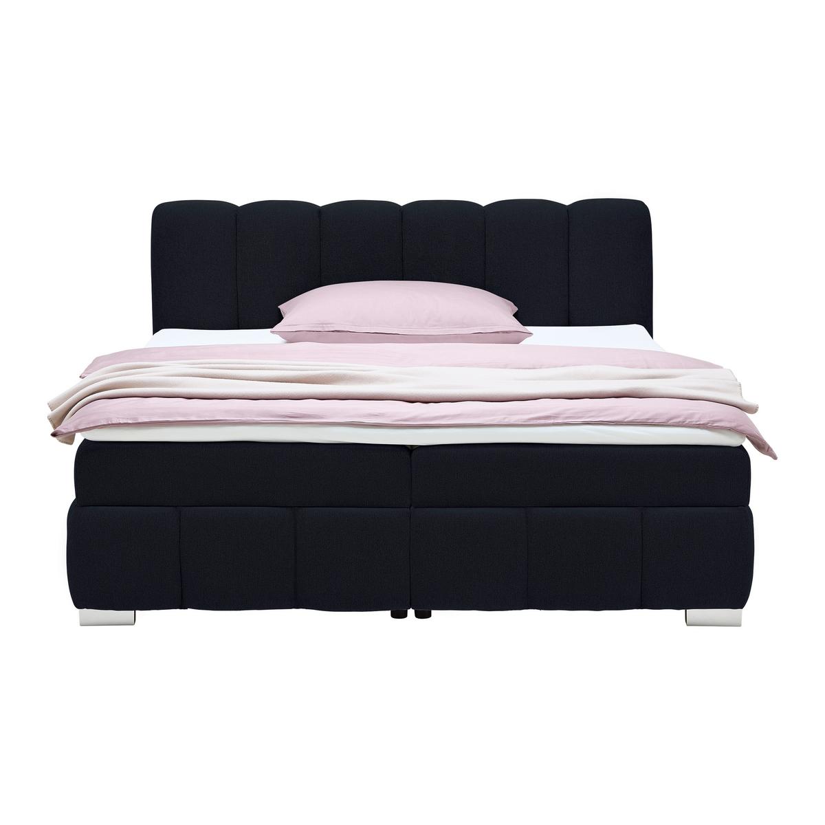 Boxbett Elaris Schwarz ca. 140x200cm - Chromfarben/Schwarz, KONVENTIONELL, Kunststoff/Textil (140/200cm) - Mömax