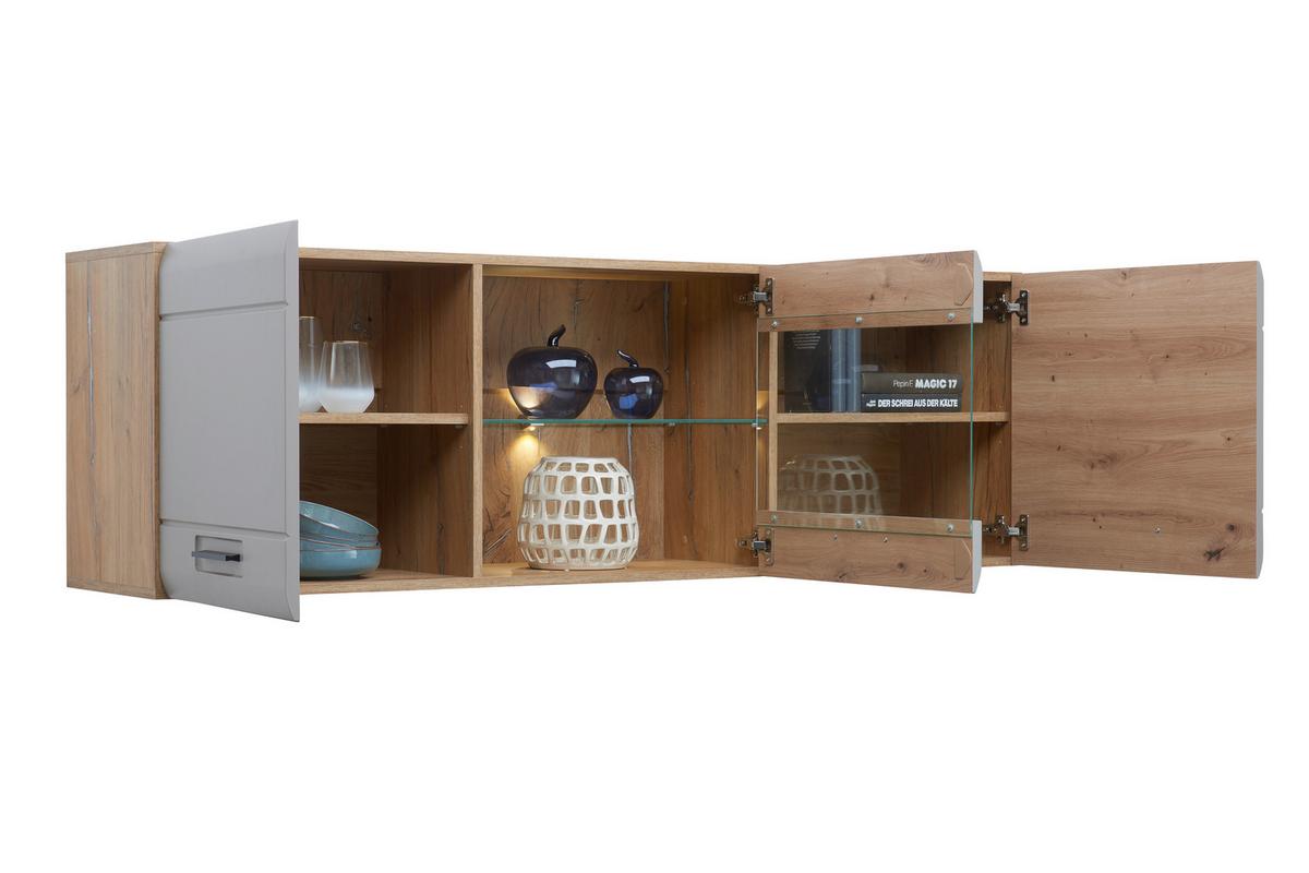 Vitrină suspendată Auris - gri, Modern, sticlă/material pe bază de lemn (164,3/52/37,1cm) - Modern Living