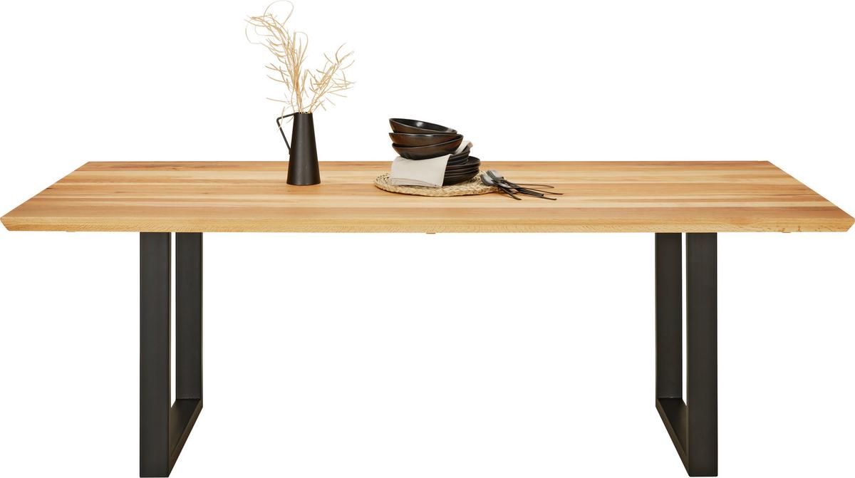 Esstisch in Schwarz/Eichefarben - Eichefarben/Schwarz, Modern, Holz/Metall (160/90/77cm) - Premium Living