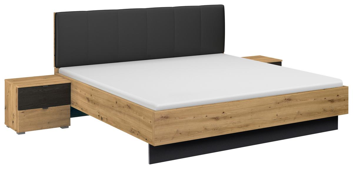 Bettanlage Apollon ca. 180x200 cm. Schwarz/Eiche Artisan - Schwarz/Eiche Artisan, MODERN, Holzwerkstoff/Textil (180/200cm) - Rauch Möbel