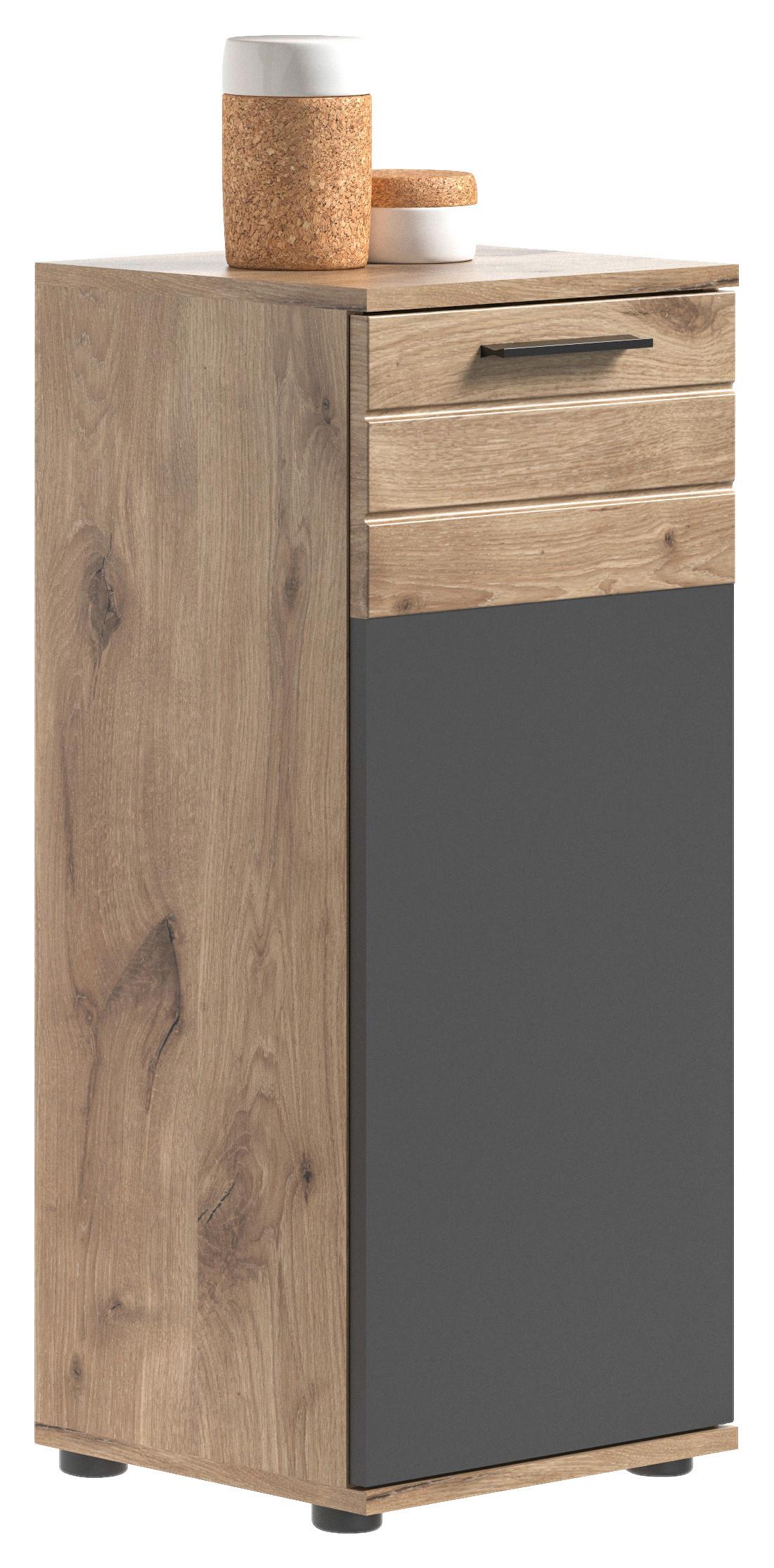 Unterschrank Mason ca. 37x87x34 cm Eiche/Grau - Schwarz/Grau, MODERN, Holzwerkstoff/Kunststoff (37/87/34cm) - MID.YOU
