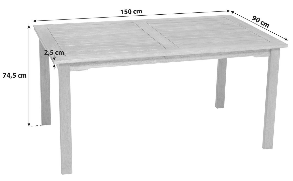 Vrtna Miza Santos, Masivno - naravne barve, Basics, les (150/90/74,5cm) - Gardenson
