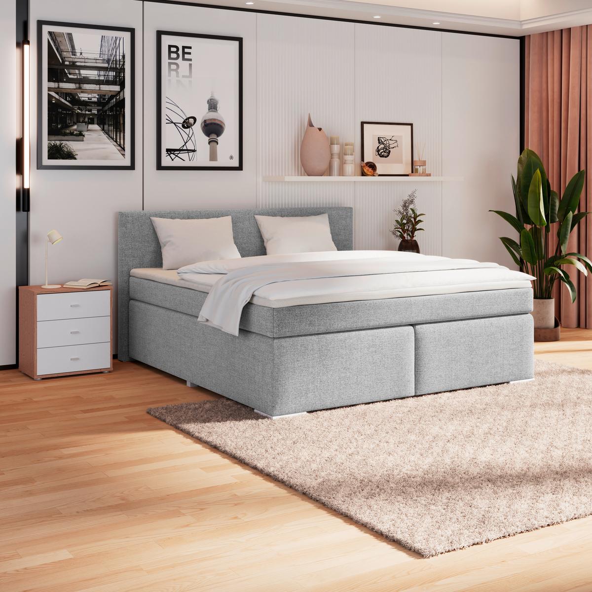 Boxspring Krevet Mira - siva/srebrne boje, Konvencionalno, drvo/tekstil (180/200cm) - Best Price