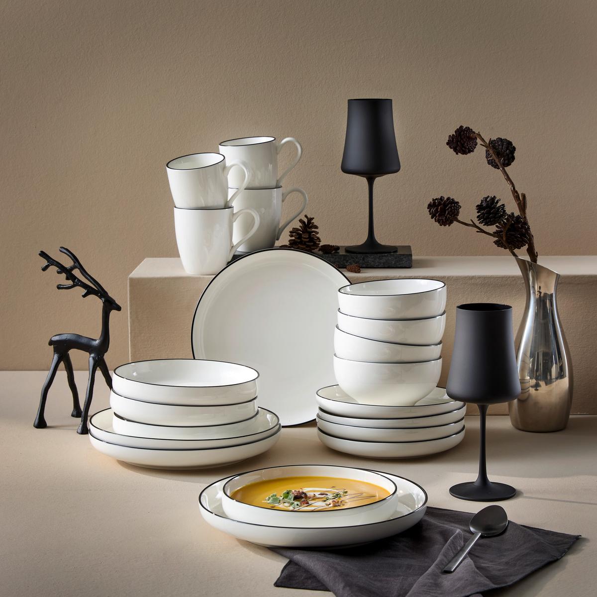 SERWIS OBIADOWO-ŚNIADANIOWY OSLO - czarny/biały, Design, ceramika - Novel