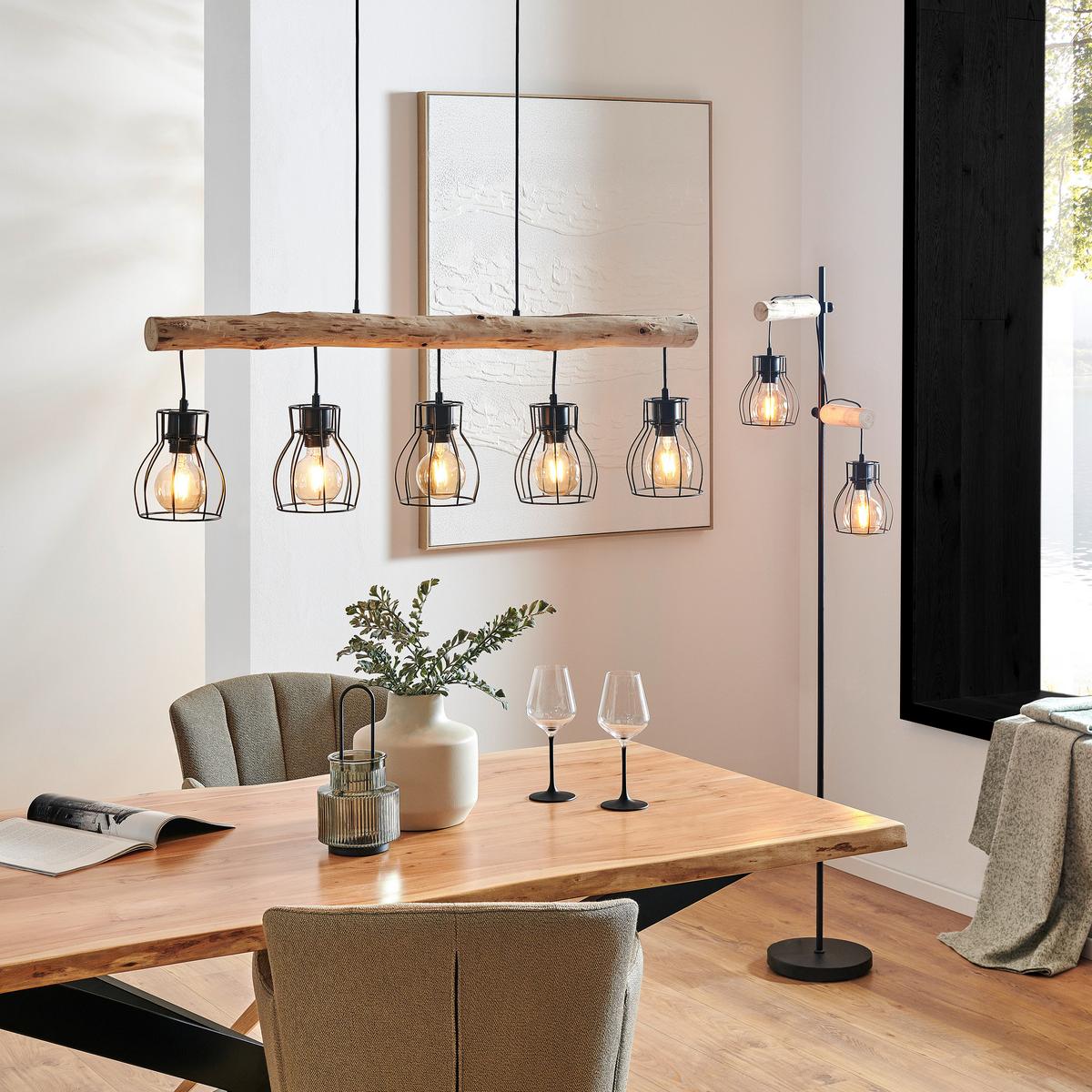 LAMPA WISZĄCA 15326-5NLU MINA *SBM* - kolor naturalny/czarny, Trend, metal/drewno (100/13,6/140cm) - Marama