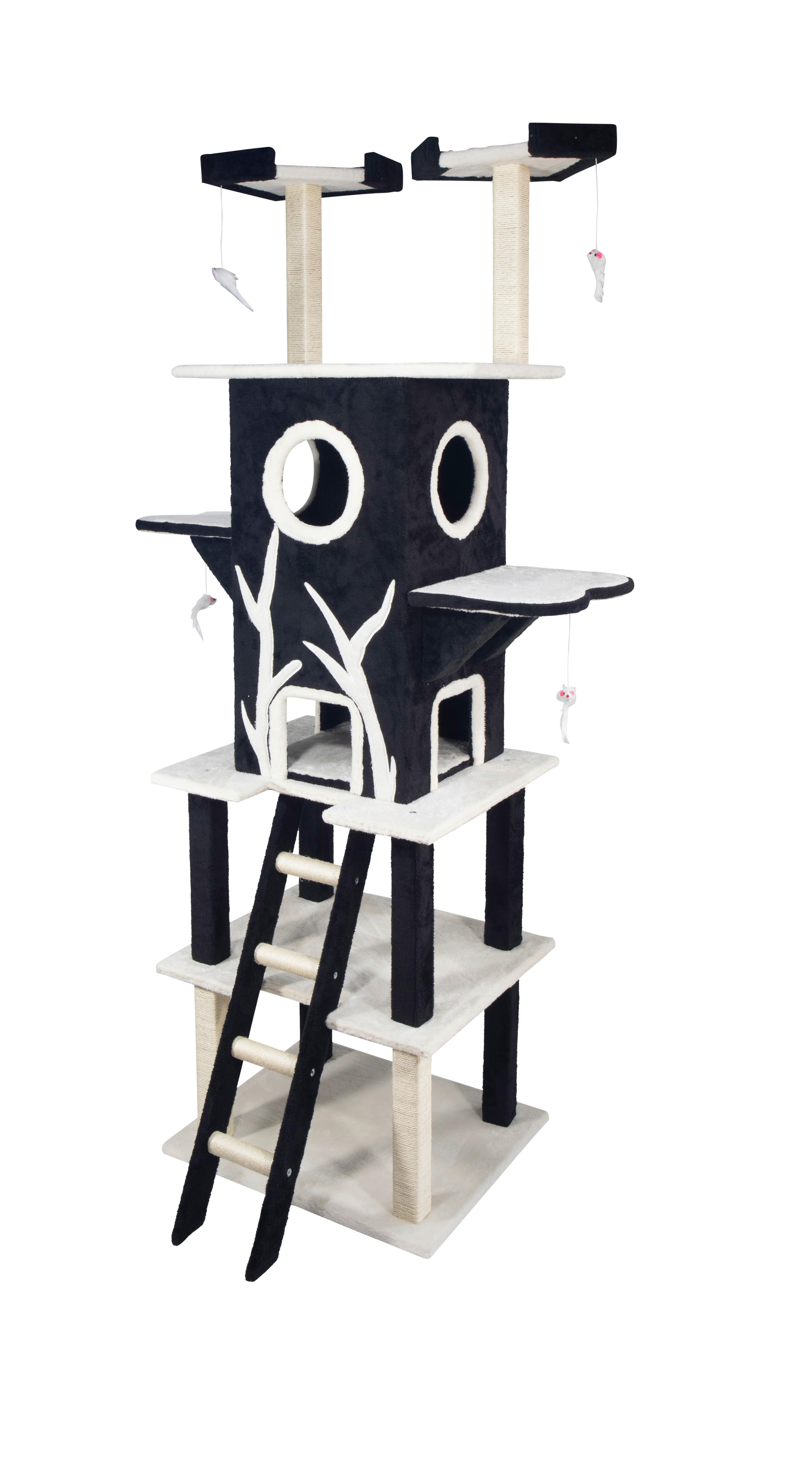 Kratzbaum Brownie Schwarz/Weiß - Schwarz/Weiß, KONVENTIONELL, Karton/Holzwerkstoff (70/60/216cm) - Mömax