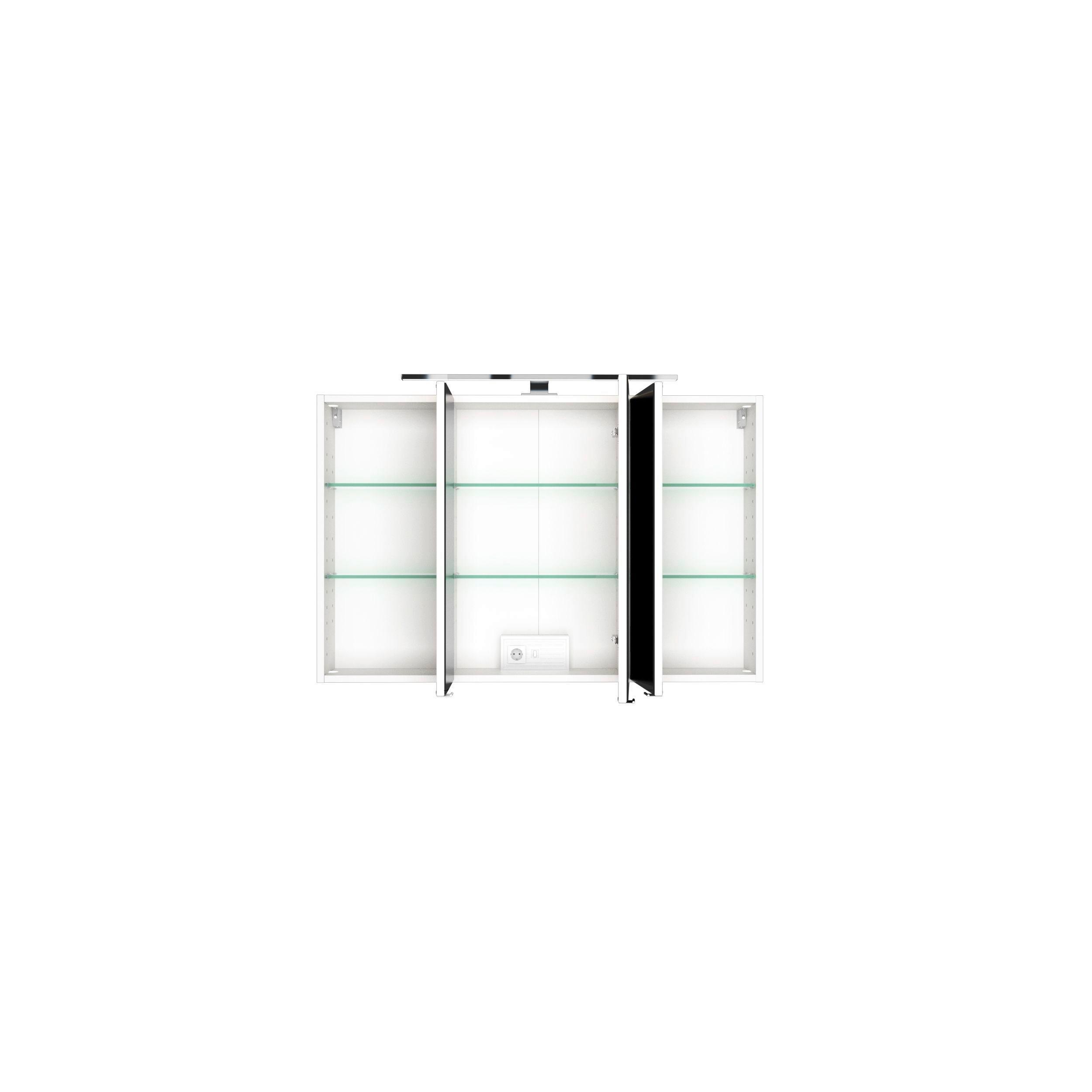 Spiegelschrank Florida in Weiß mit LED - Chromfarben/Weiß, MODERN, Glas/Holzwerkstoff (100/64/20cm)