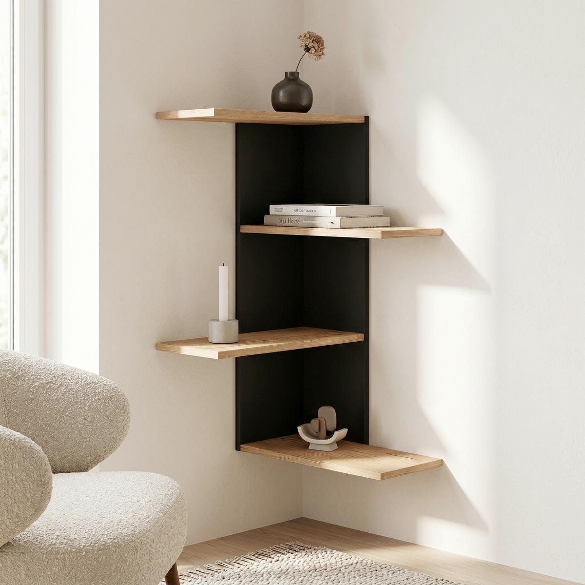 Eckregal BALOS Schwarz ca. 45x77x45cm - Honigeiche/Schwarz, LIFESTYLE, Holzwerkstoff (45/77/45cm) - MID.YOU