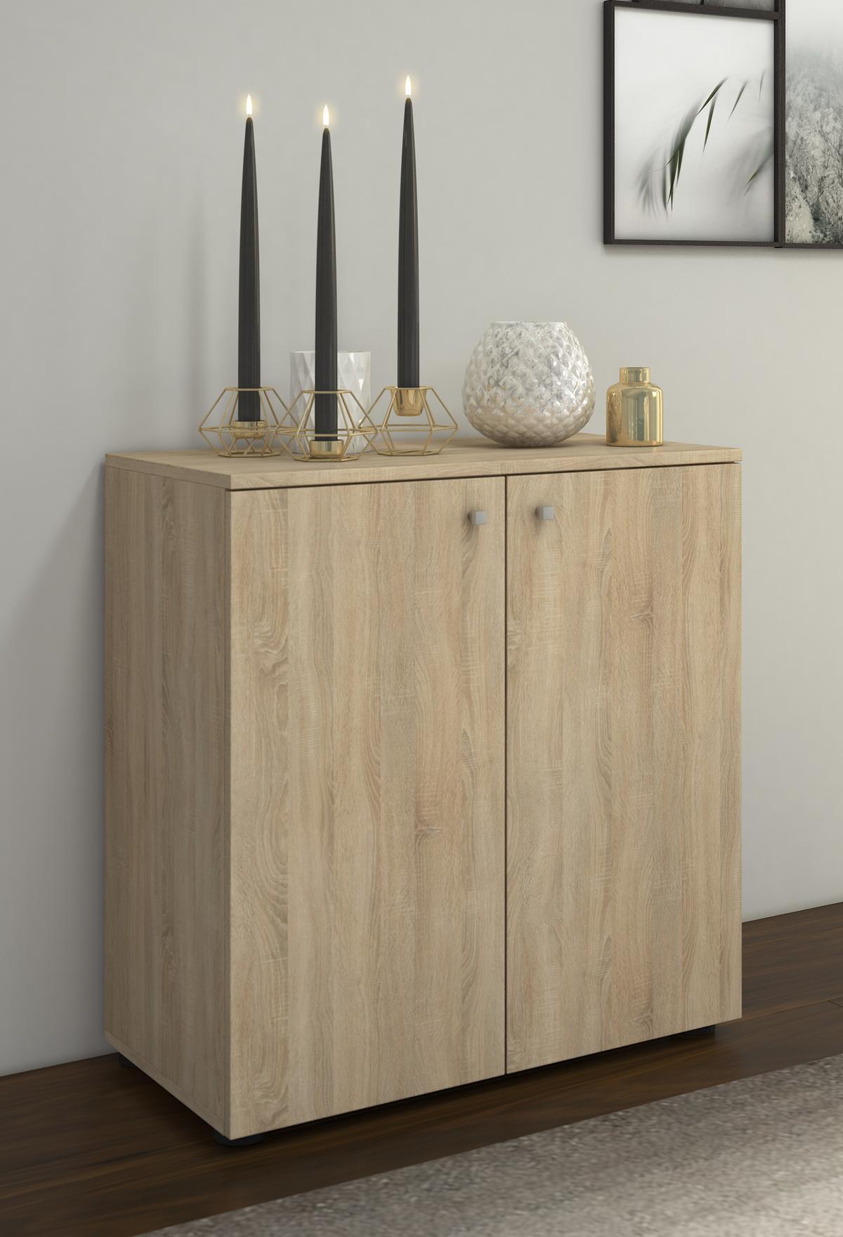 Komoda Vandol Mini, Hrast - srebrne barve/črna, Basics, umetna masa/leseni material (70/74/40cm) - MID.YOU