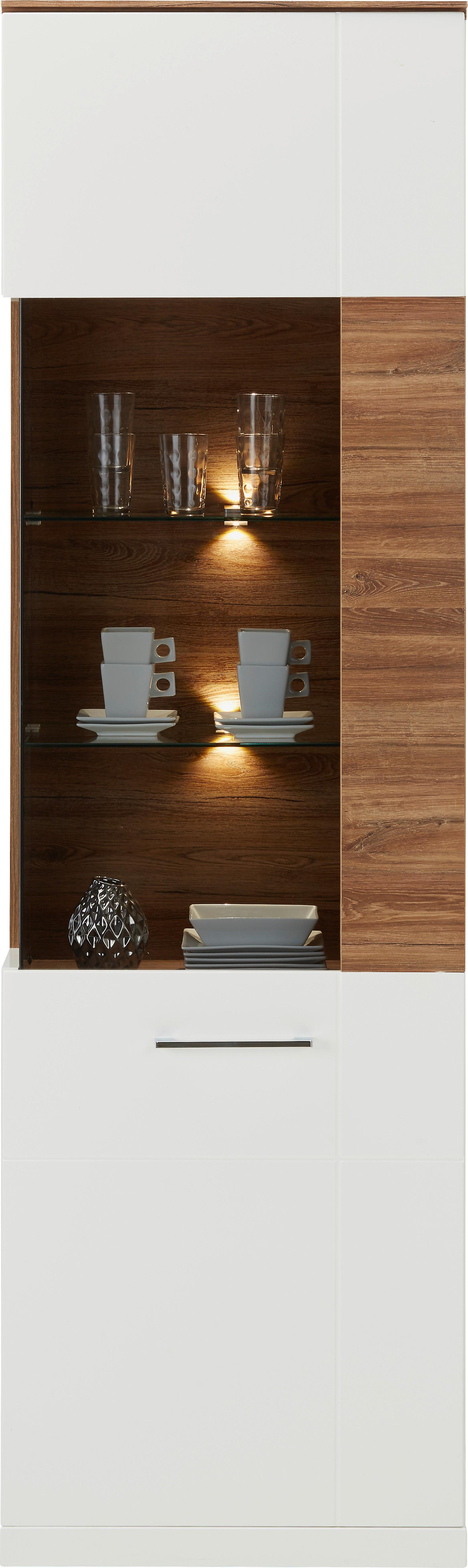 Vitrine in Weiß Hochglanz - Weiß/Akaziefarben, MODERN, Holzwerkstoff (60/202/40cm) - Premium Living