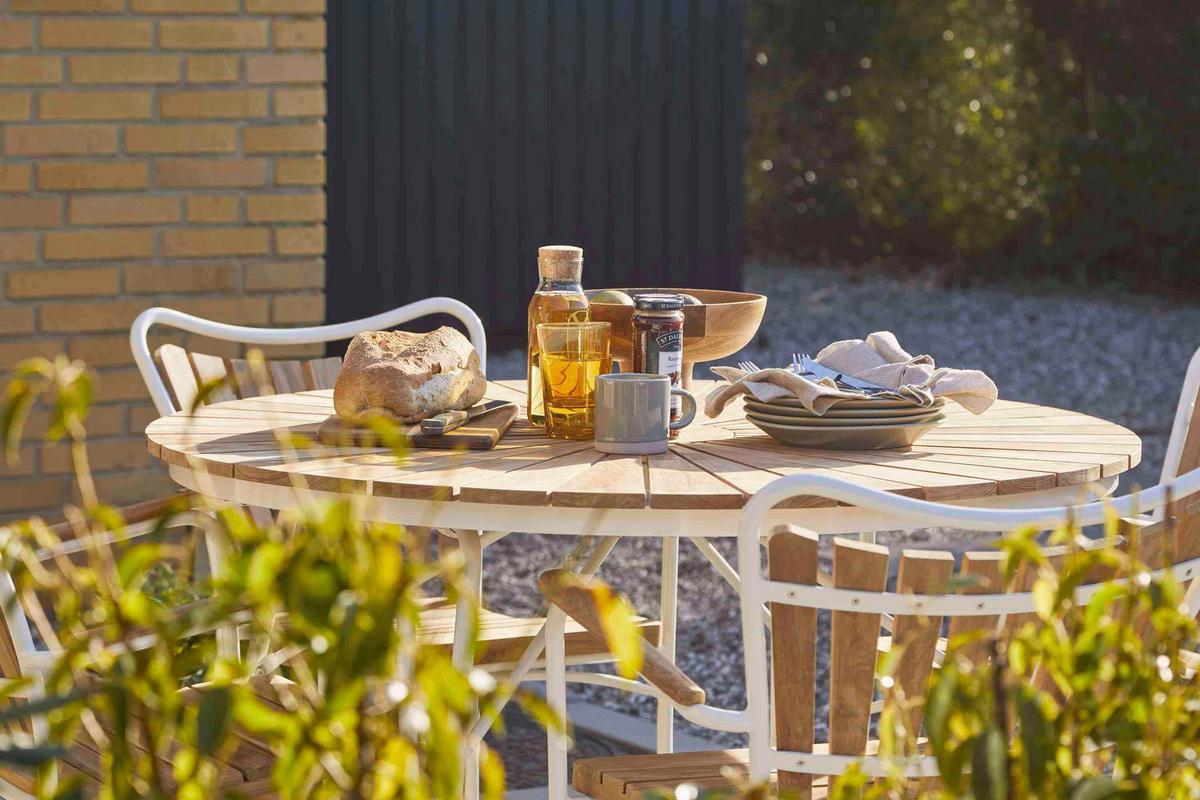 Gartentischgruppe Ellen Weiß/Teak 5-tlg. - Naturfarben/Weiß, Natur, Holz - Gardenson