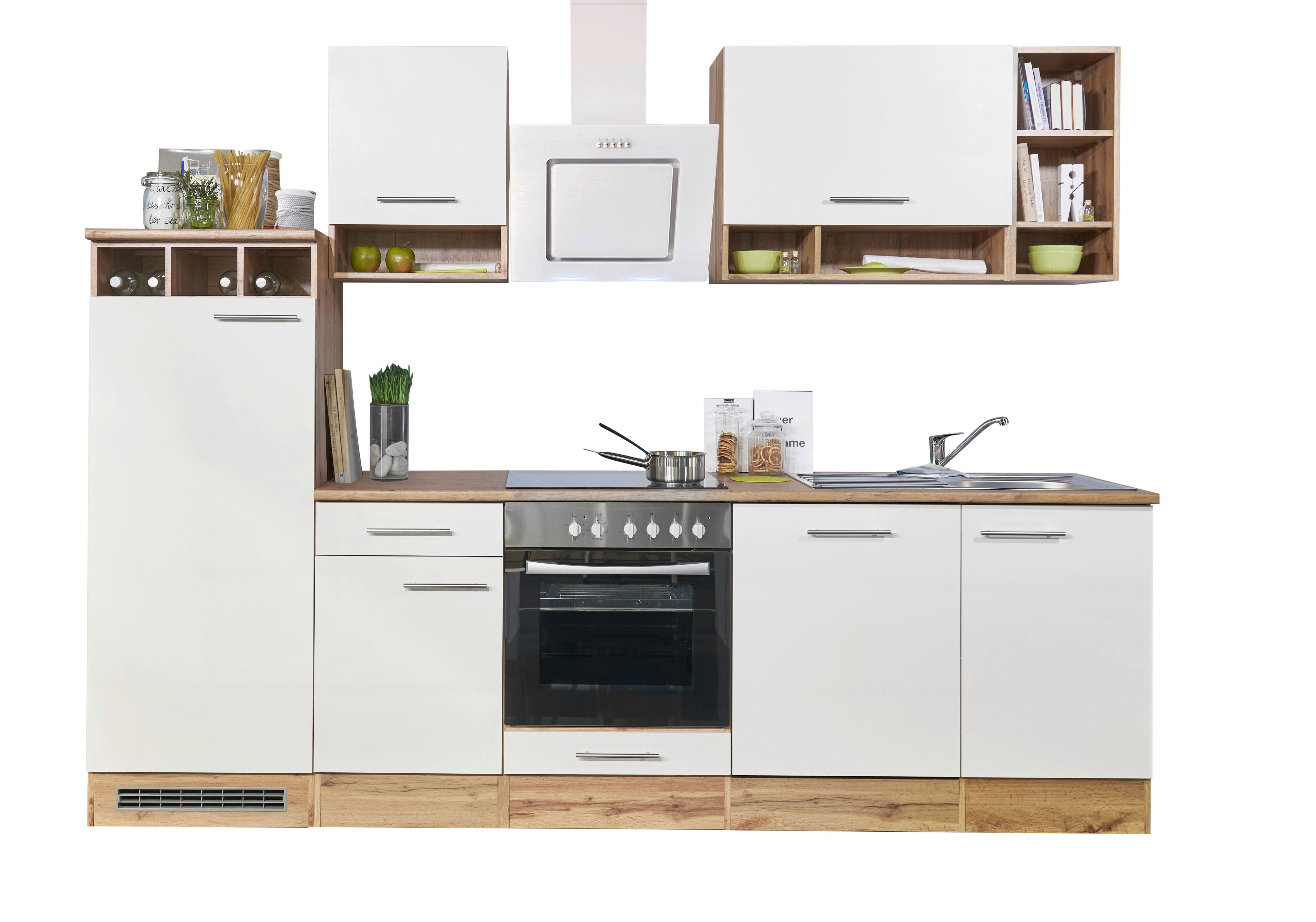 Küchenblock Economy mit Geräte Weiß/Eiche B: 280 cm - Wildeiche/Edelstahlfarben, Basics, Holzwerkstoff/Metall (280cm) - Respekta