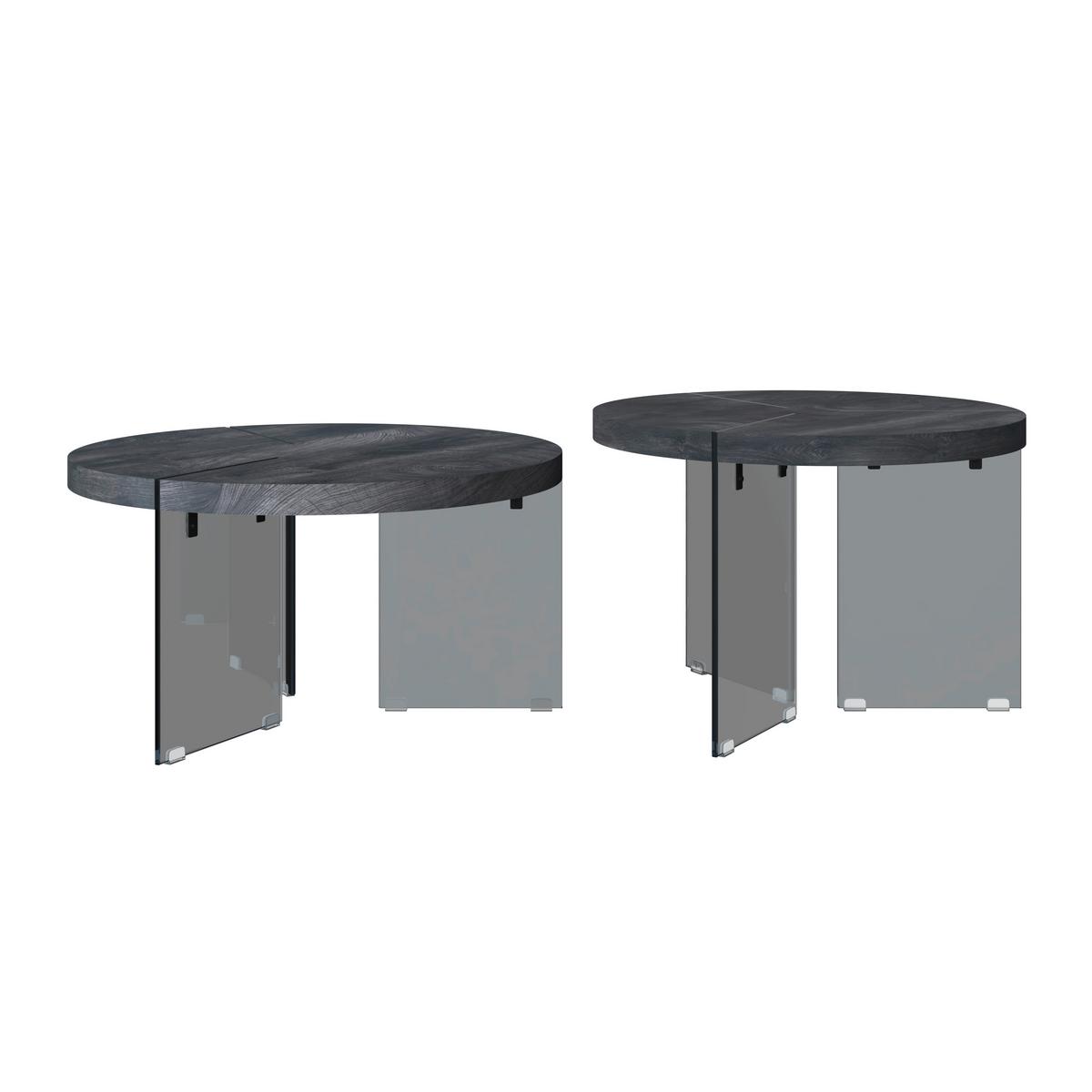 Couchtisch Moreno 2er Set Grau - Dunkelgrau/Grau, MODERN, Glas/Holzwerkstoff (80/42,5cm) - Bessagi Home