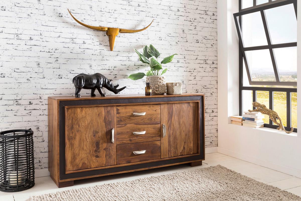 Komoda Mumbai, Pravi Les - srebrne barve/črna, Design, kovina/tekstil (160/80/44cm) - MID.YOU