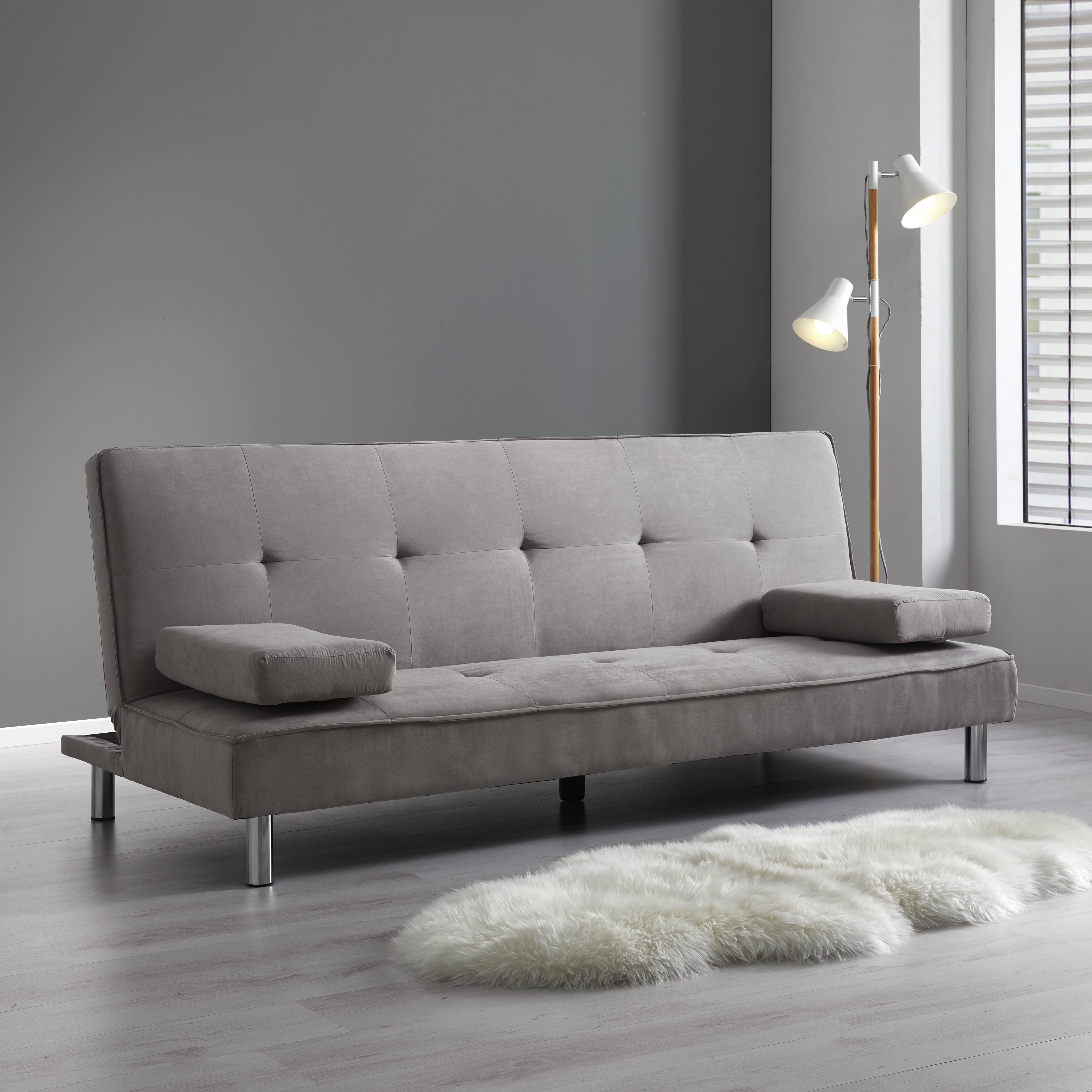 Sofa mit Schlaffunktion in Hellgrau 'Esther' - Chromfarben/Grau, MODERN, Holz/Textil (200/82/89cm) - Bessagi Home