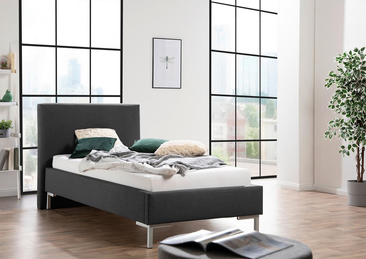 Polsterbett Minto Anthrazit ca. 100x200 cm - Anthrazit/Silberfarben, MODERN, Textil/Metall (100/200cm) - Livetastic