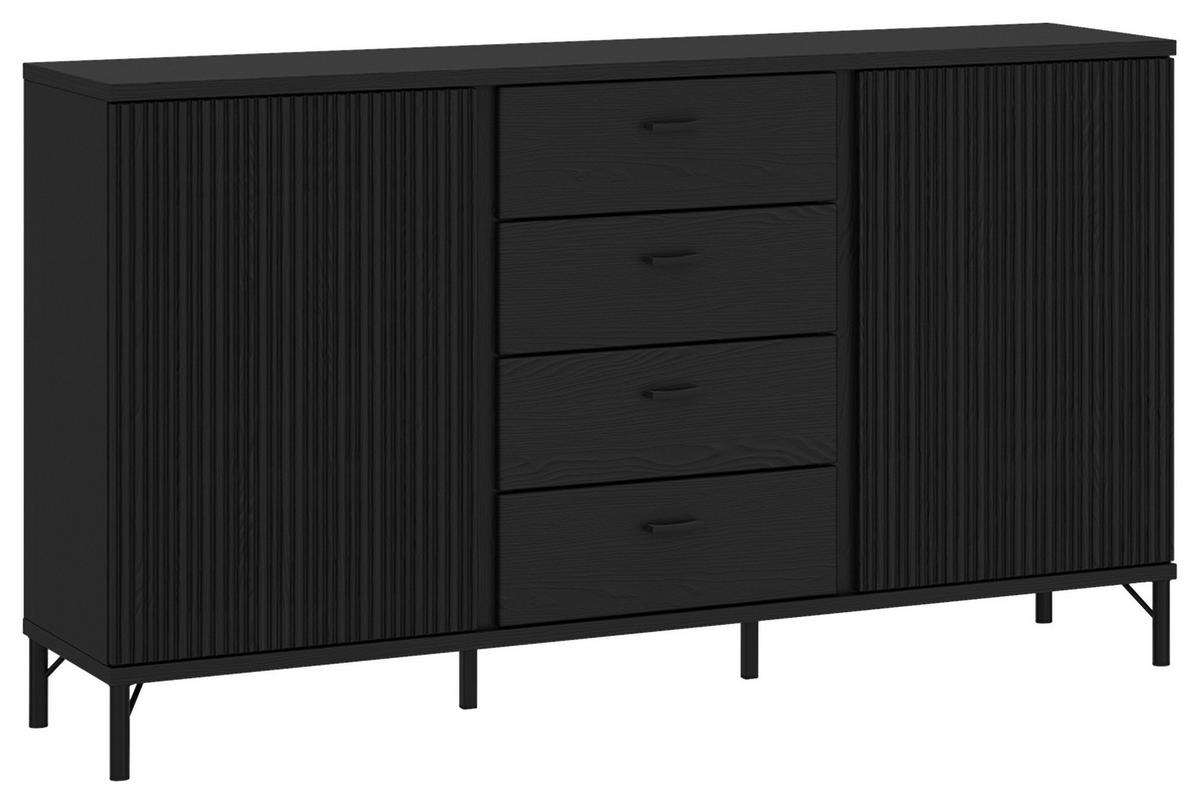 Široka Komoda Lusaka, Črna - črna, Trend, kovina/leseni material (150/87/40cm)
