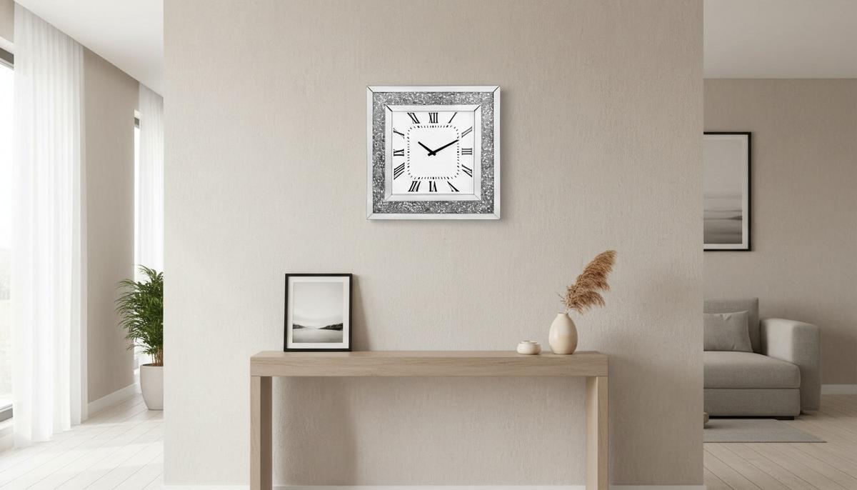 ZEGAR ŚCIENNY MILAN - kolor srebrny/biały, Design, materiał drewnopochodny/szkło (50/50/5cm) - Xora