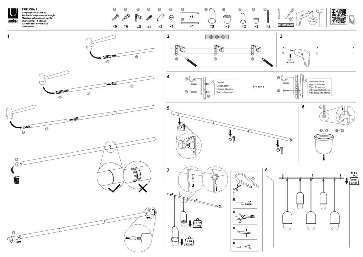 Pflanzentop Schwarz/Weiß - Schwarz/Weiß, Design, Kunststoff/Metall (18,4/94,6/137,8cm) - Umbra