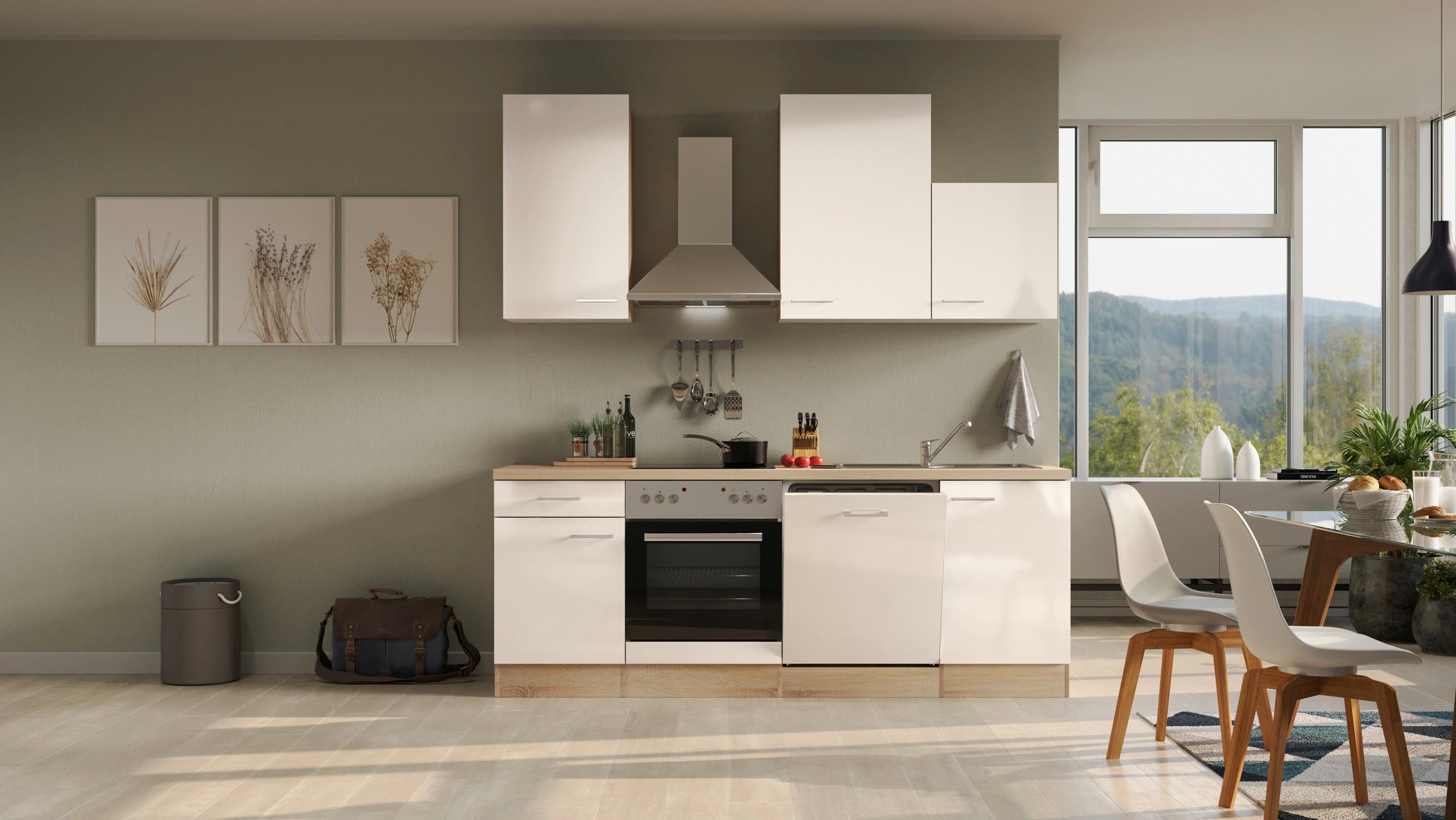 KÜCHENBLOCK NEPAL G-220-1701-016 - Kaschmir/Edelstahlfarben, MODERN, Holzwerkstoff/Metall (220cm) - FlexWell