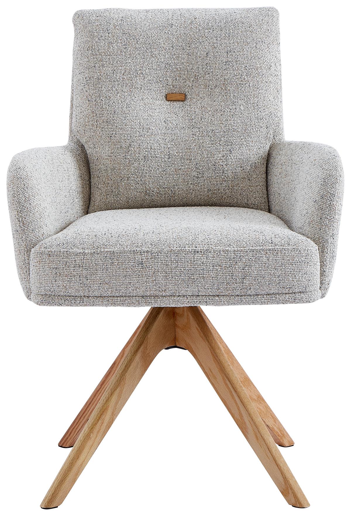 KRZESŁO Z PODŁOKIETNIKAMI MOLLY -EXKLUSIV- - kolor dębowy/beżowy, Design, drewno/tkanina (60,5/88/67cm) - Novel