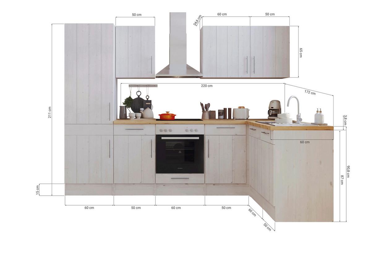 Eckküche Premium Lärche Weiß m. Geräten ca. 280x172 cm - Eichefarben/Weiß, ROMANTIK / LANDHAUS, Holzwerkstoff/Metall (280/172cm) - Respekta