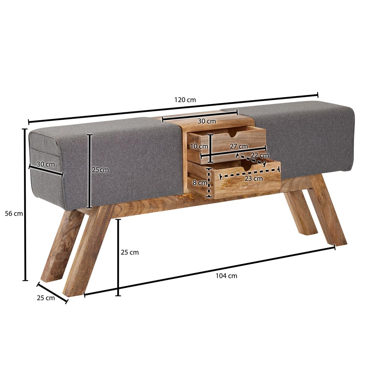 Garderobenbank ca. 120x56x30 cm Textil Grau - Braun/Grau, MODERN, Holz/Textil (120/56/30cm) - MID.YOU