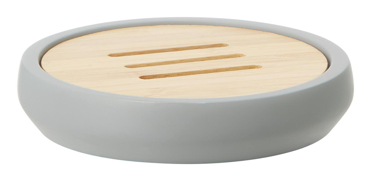 Seifenschale Kim aus Stein/Bambus - Naturfarben/Grau, Holz/Stein (12/2,5cm)