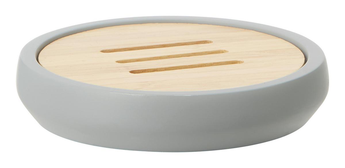 Seifenschale Kim aus Stein/Bambus - Naturfarben/Grau, Holz/Stein (12/2,5cm)